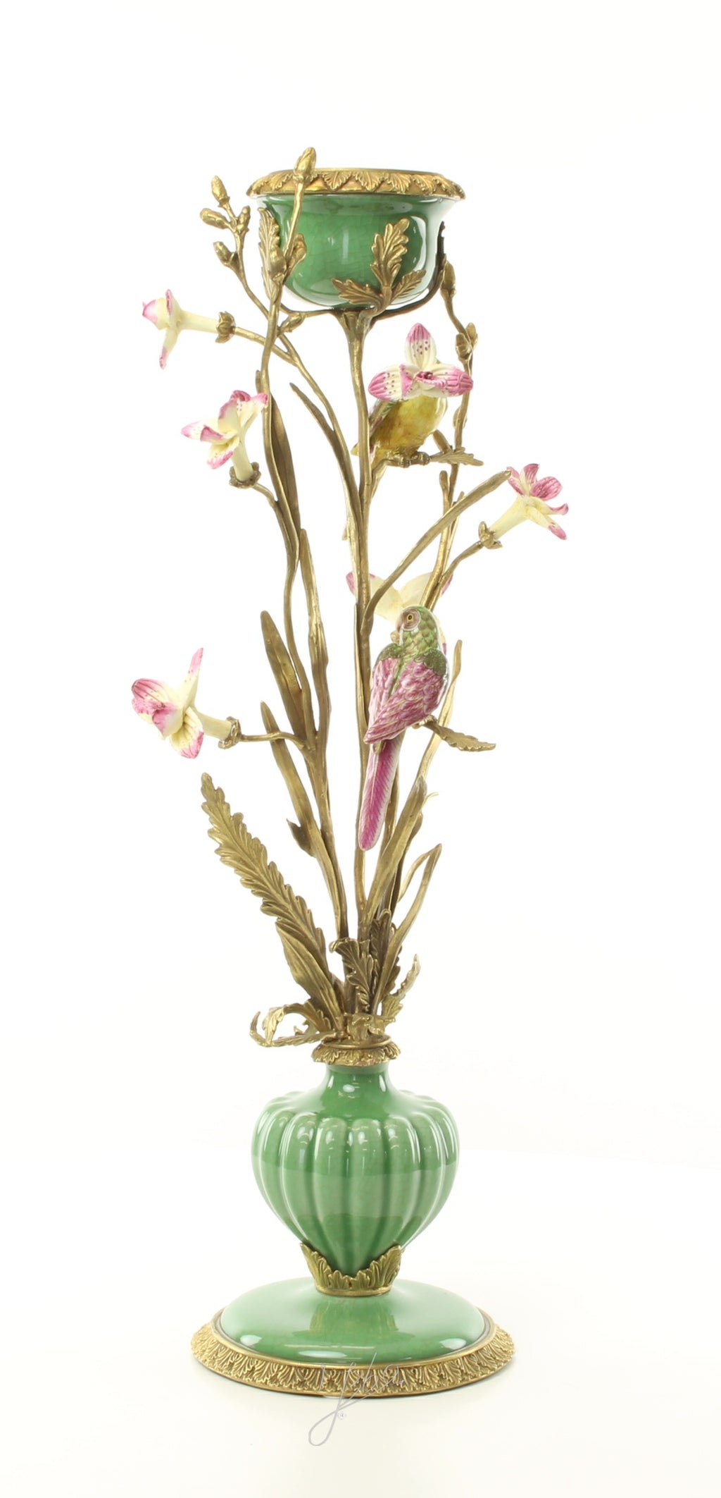 Bloemen & vogels – Porseleinen kandelaar – 64 cm