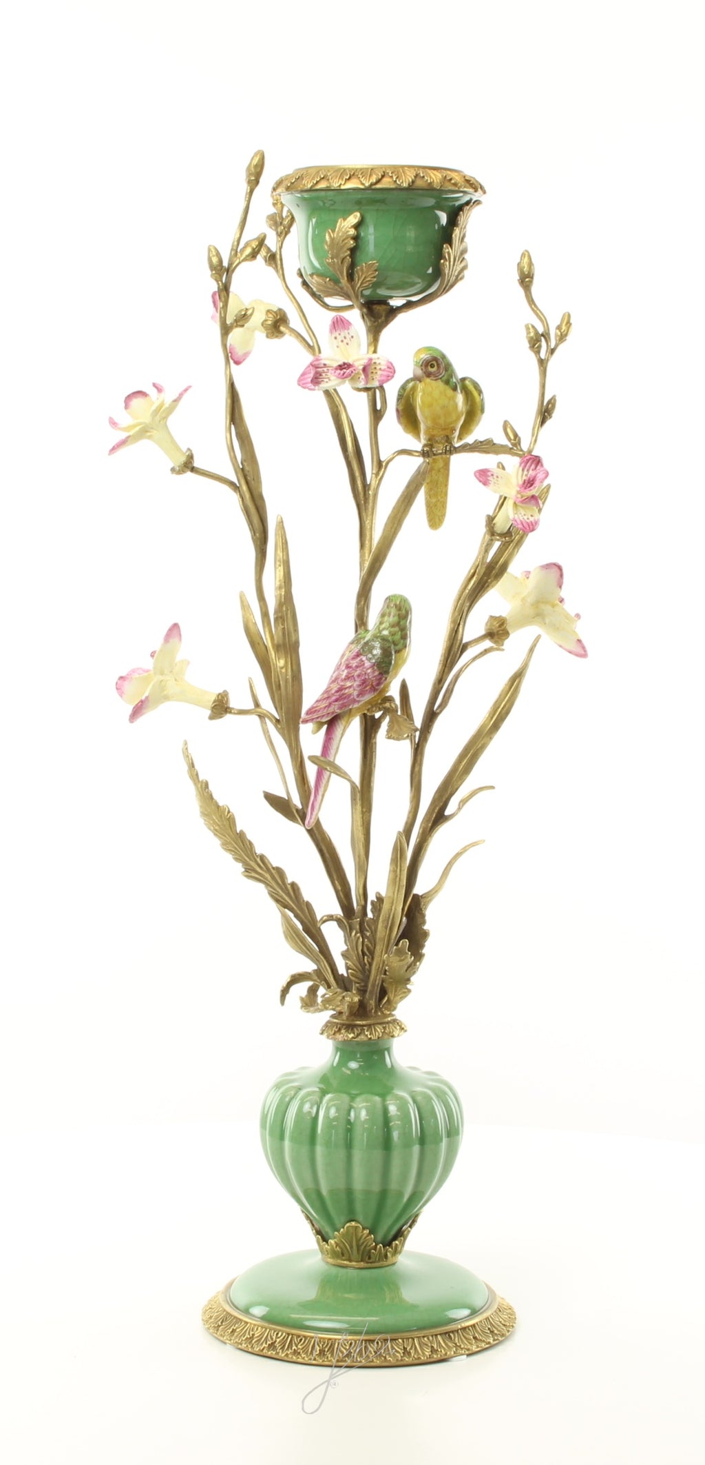 Bloemen & vogels – Porseleinen kandelaar – 64 cm