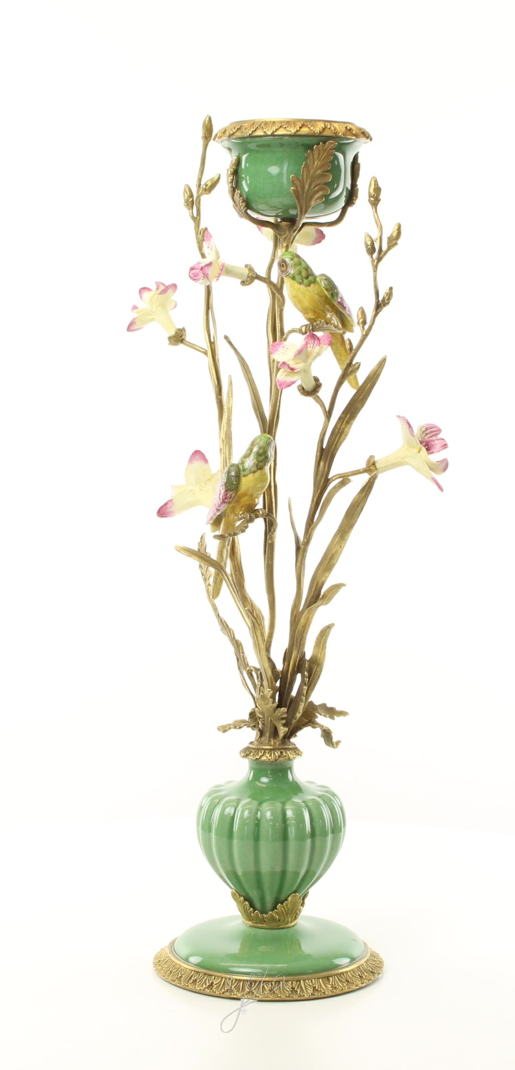 Bloemen & vogels – Porseleinen kandelaar – 64 cm