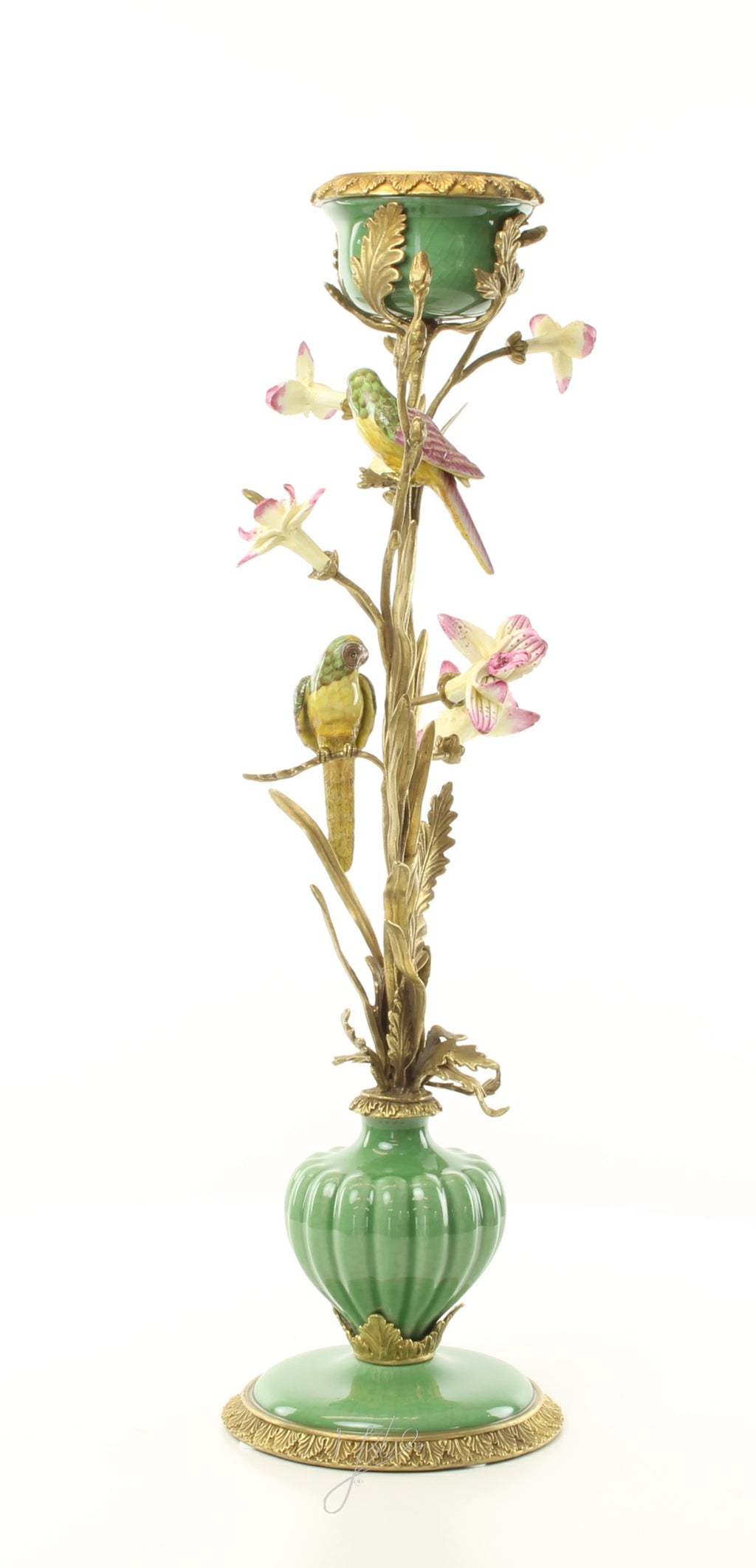 Bloemen & vogels – Porseleinen kandelaar – 64 cm