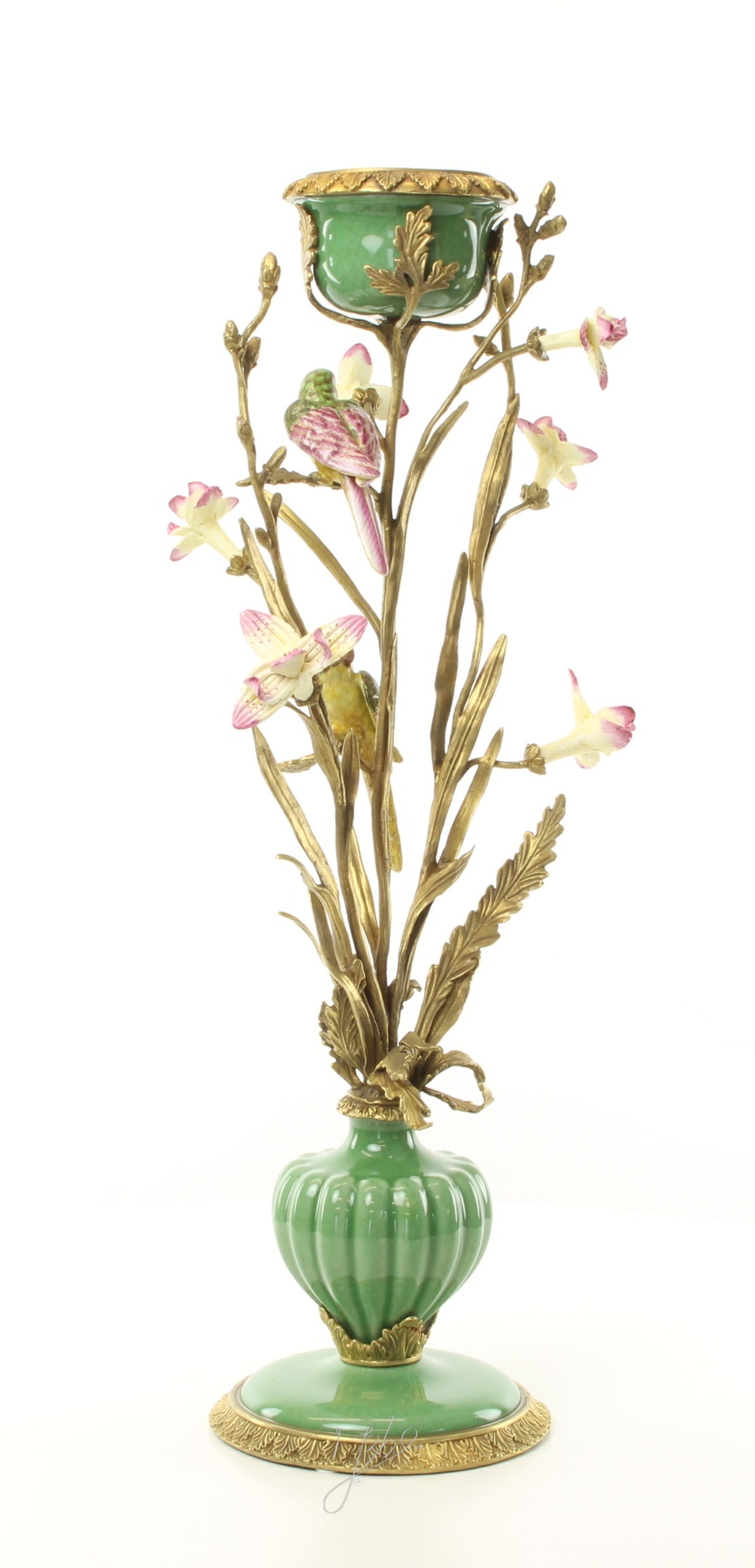 Bloemen & vogels – Porseleinen kandelaar – 64 cm