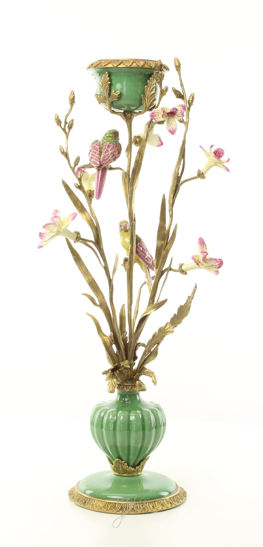 Bloemen & vogels – Porseleinen kandelaar – 64 cm