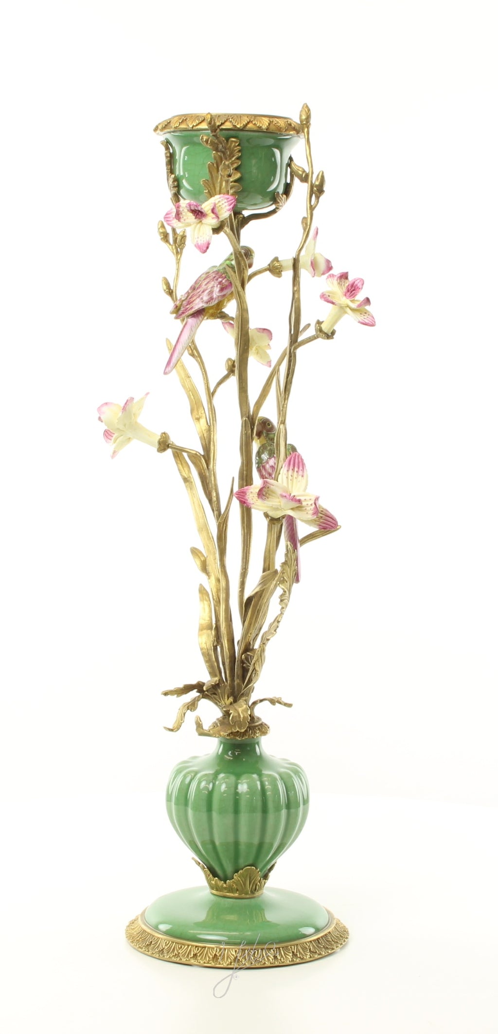Bloemen & vogels – Porseleinen kandelaar – 64 cm