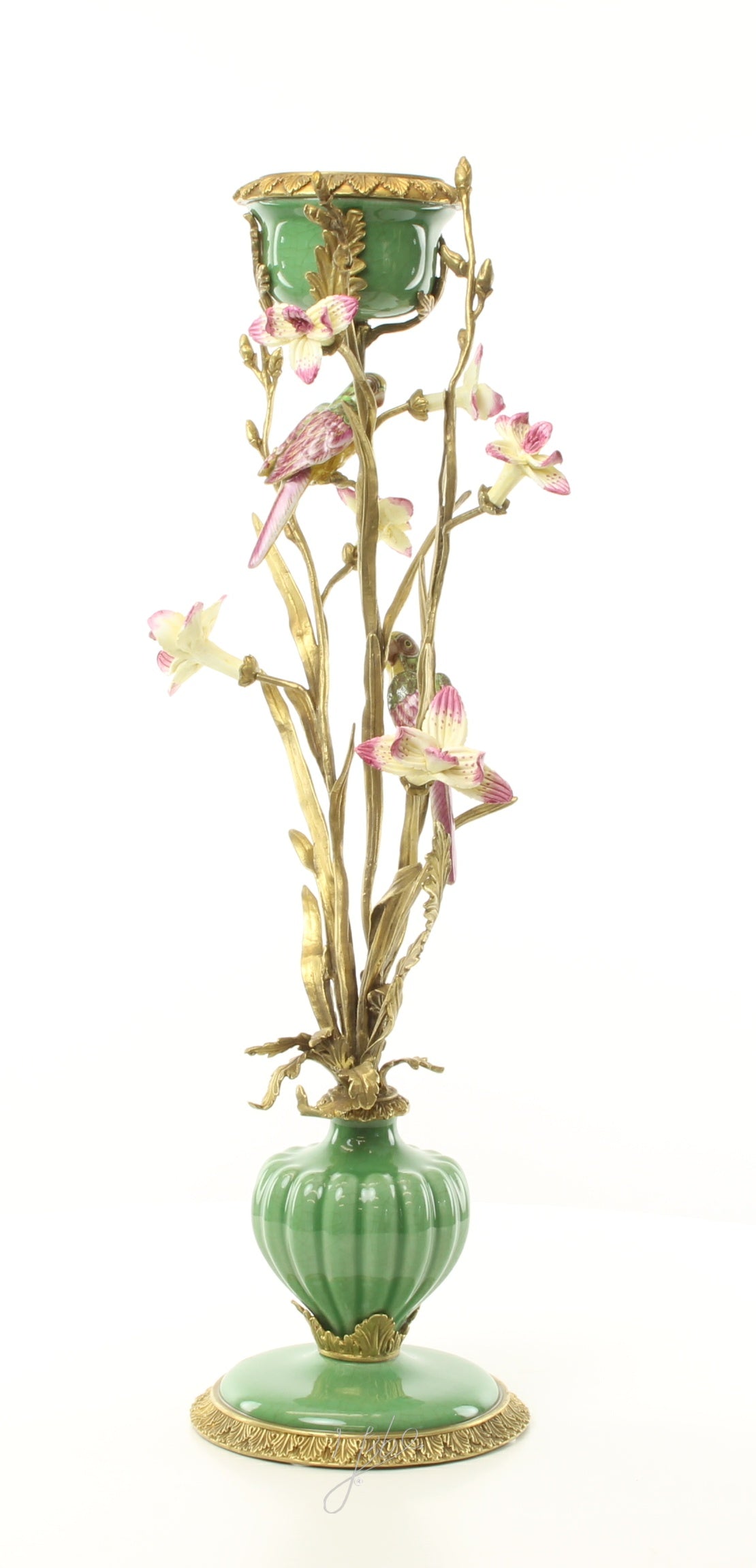 Bloemen & vogels – Porseleinen kandelaar – 64 cm