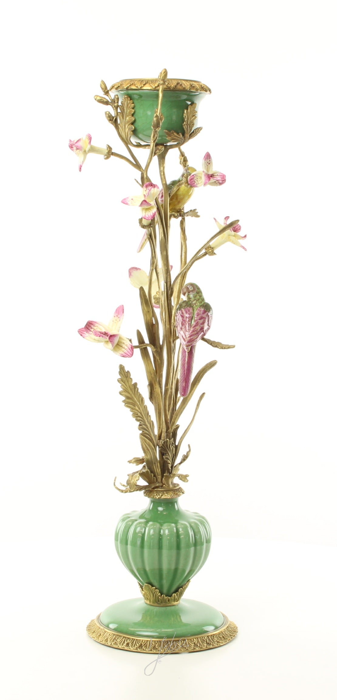 Bloemen & vogels – Porseleinen kandelaar – 64 cm