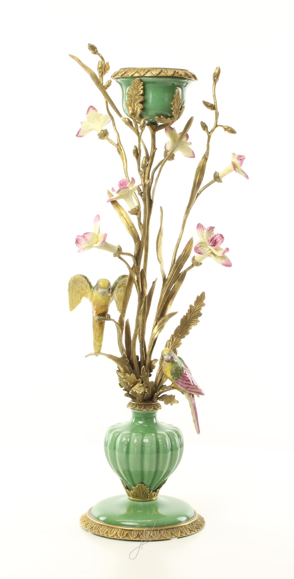 Bloemen & vogels – Porseleinen kandelaar – 66 cm