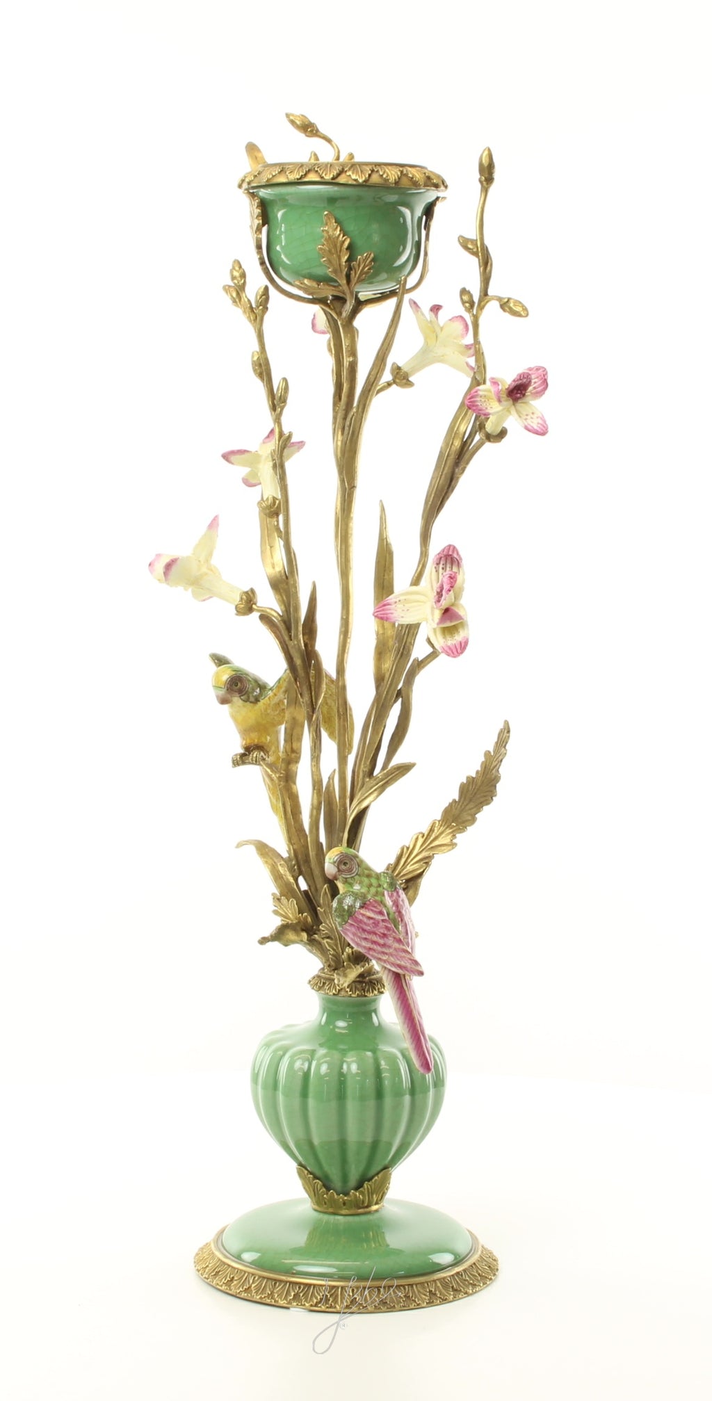 Bloemen & vogels – Porseleinen kandelaar – 66 cm