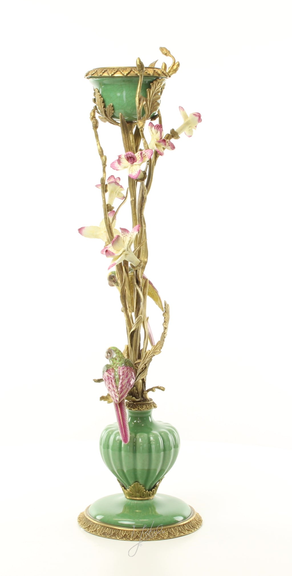 Bloemen & vogels – Porseleinen kandelaar – 66 cm