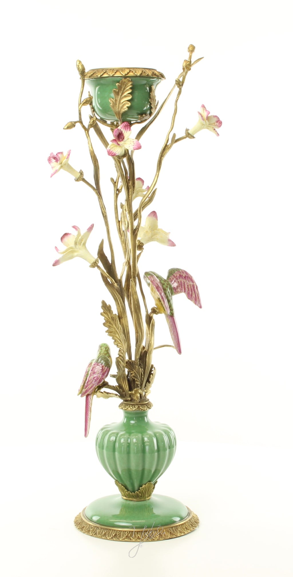 Bloemen & vogels – Porseleinen kandelaar – 66 cm