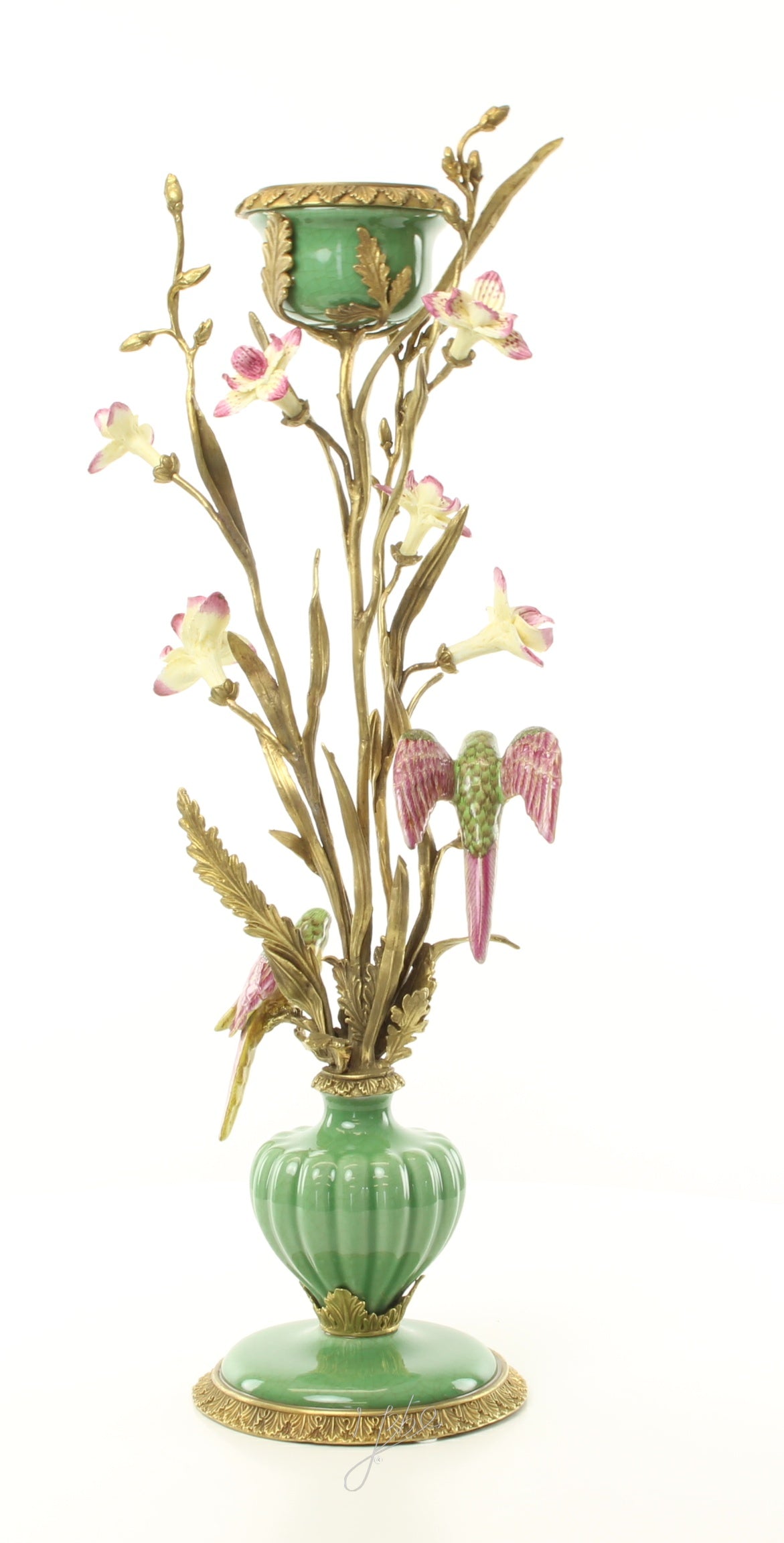 Bloemen & vogels – Porseleinen kandelaar – 66 cm