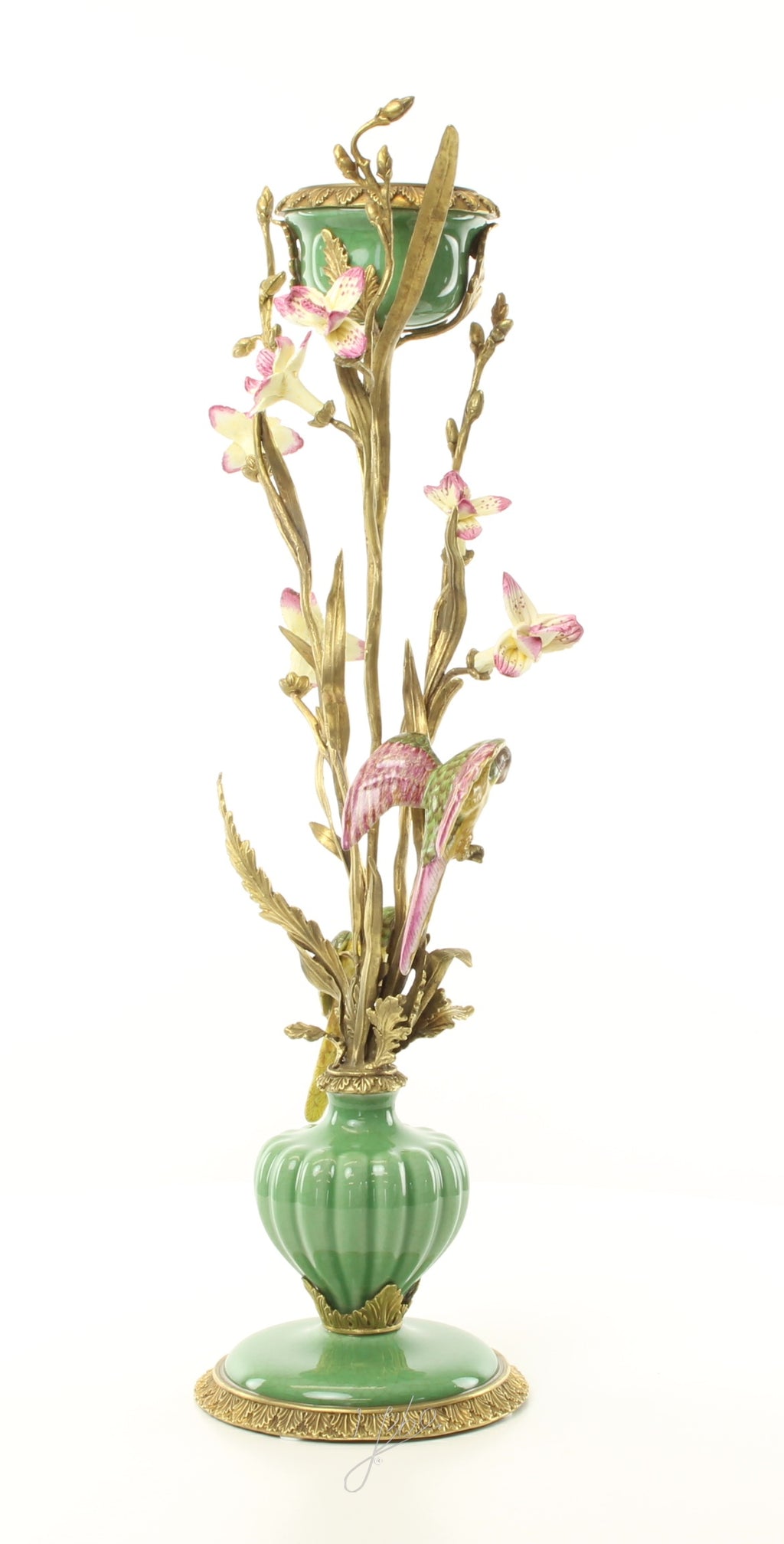 Bloemen & vogels – Porseleinen kandelaar – 66 cm