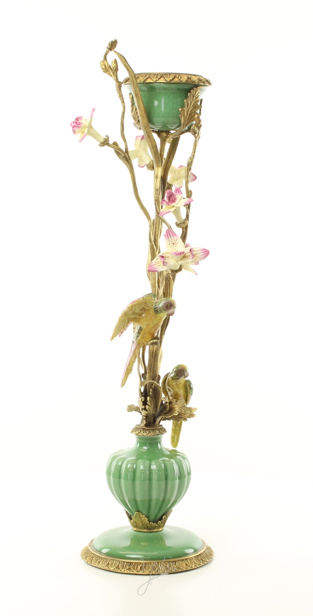 Bloemen & vogels – Porseleinen kandelaar – 66 cm