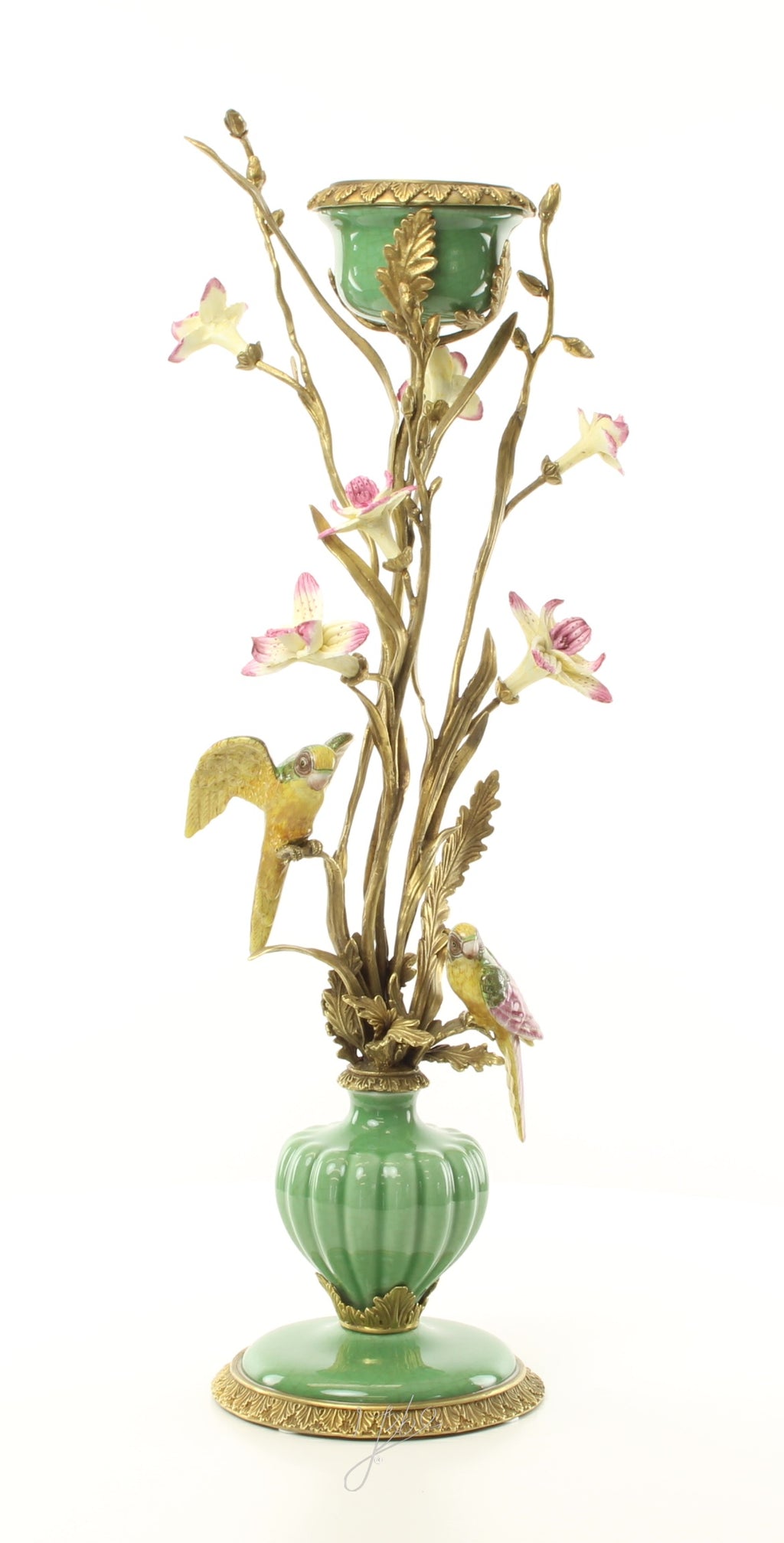 Bloemen & vogels – Porseleinen kandelaar – 66 cm