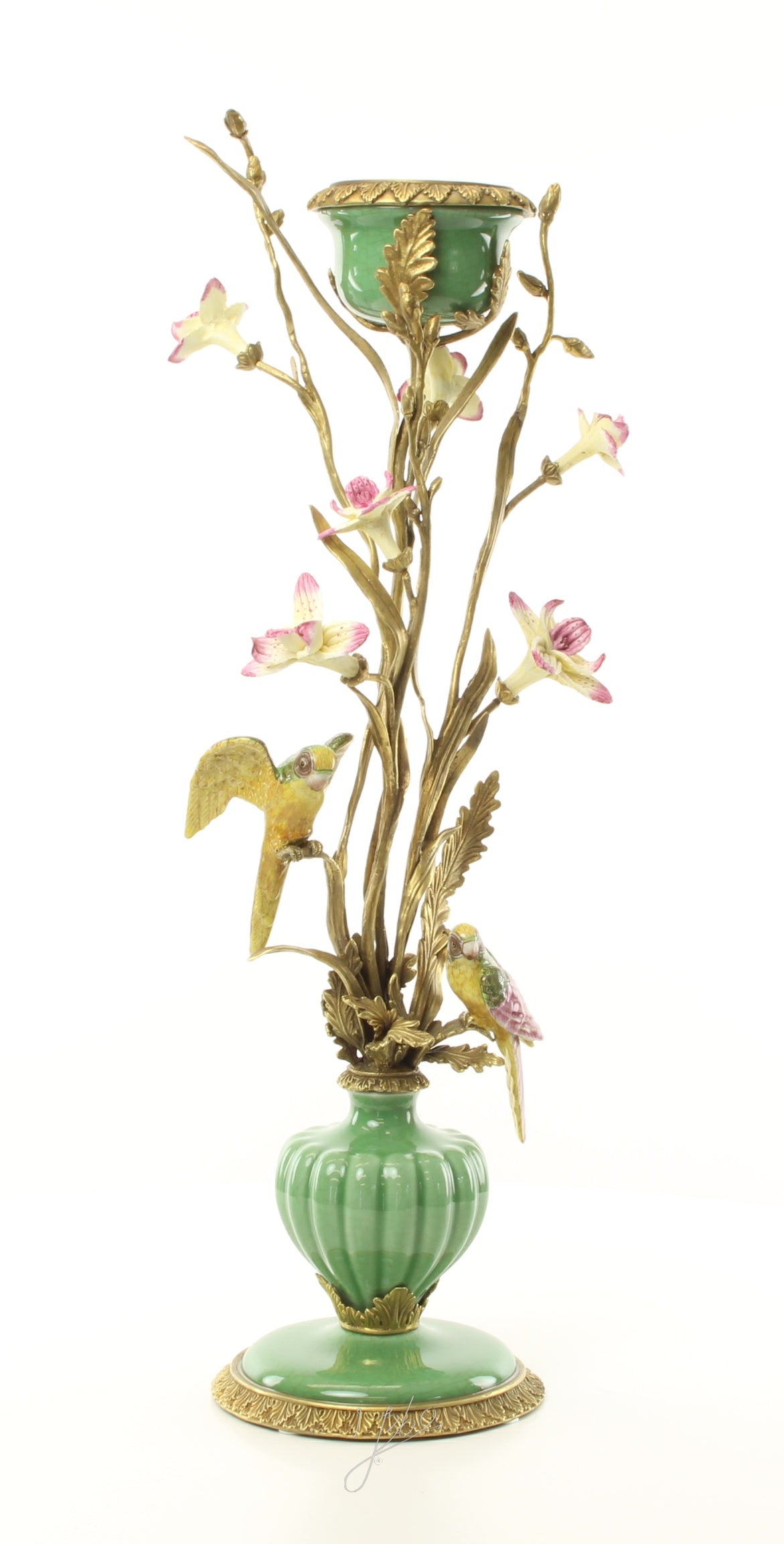 Bloemen & vogels – Porseleinen kandelaar – 66 cm