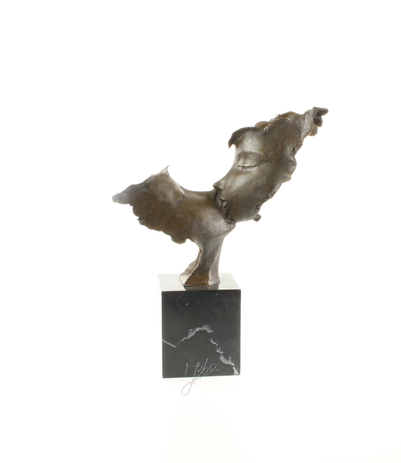 Twee kussende gezichten – Brons sculptuur op sokkel 45,9 cm