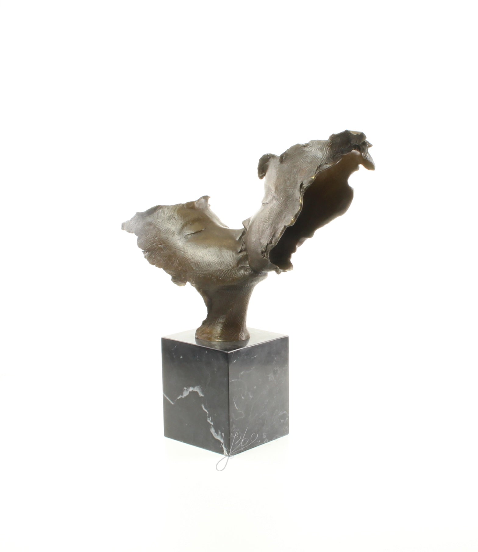 Twee kussende gezichten – Brons sculptuur op sokkel 45,9 cm
