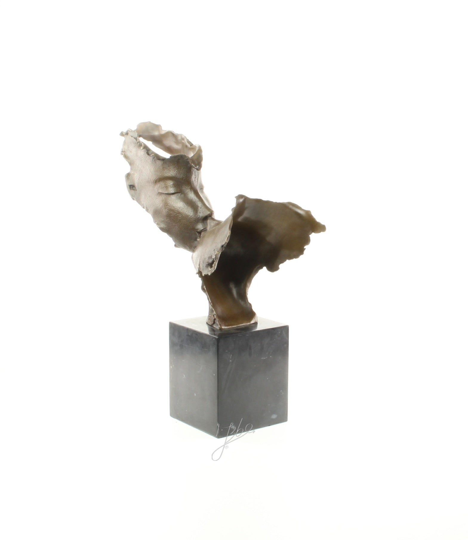Twee kussende gezichten – Brons sculptuur op sokkel 45,9 cm