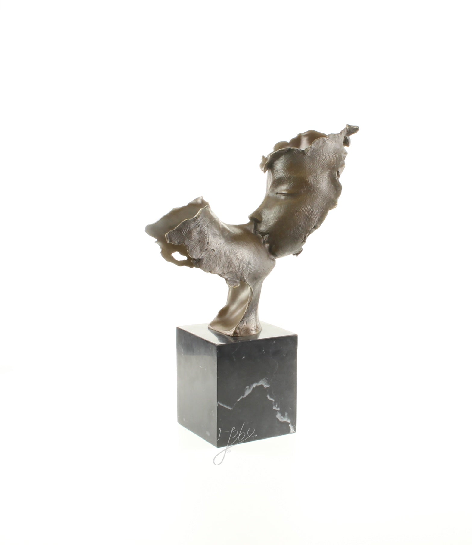 Twee kussende gezichten – Brons sculptuur op sokkel 45,9 cm