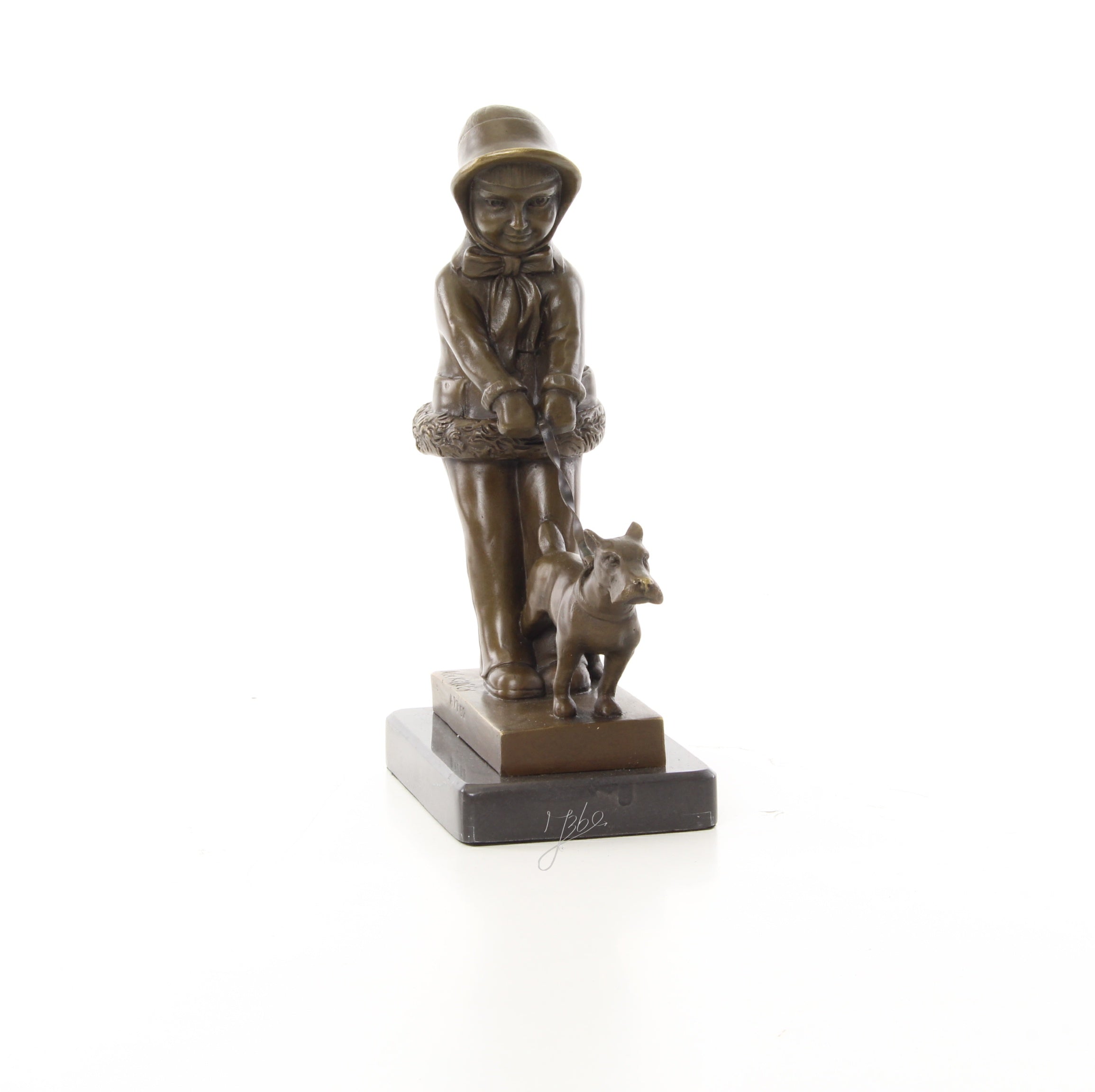 Meisje met hond – Brons sculptuur op sokkel 21,3 cm