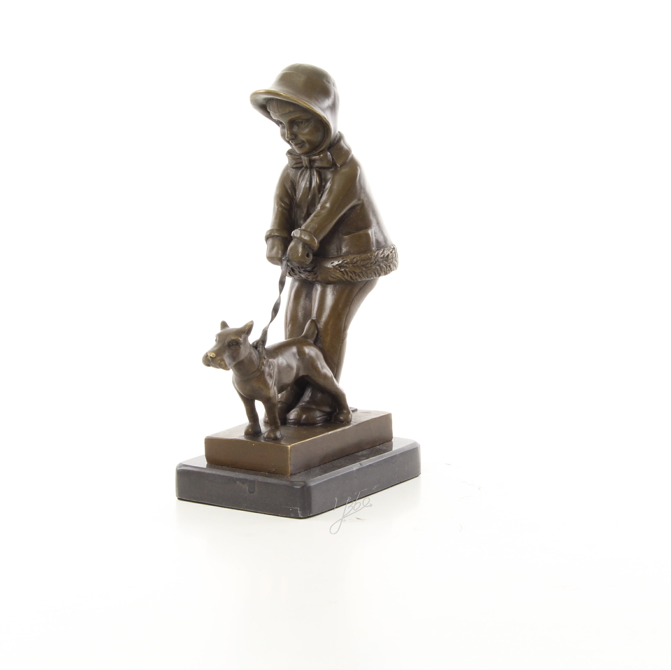 Meisje met hond – Brons sculptuur op sokkel 21,3 cm
