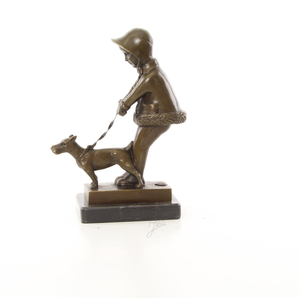 Meisje met hond – Brons sculptuur op sokkel 21,3 cm