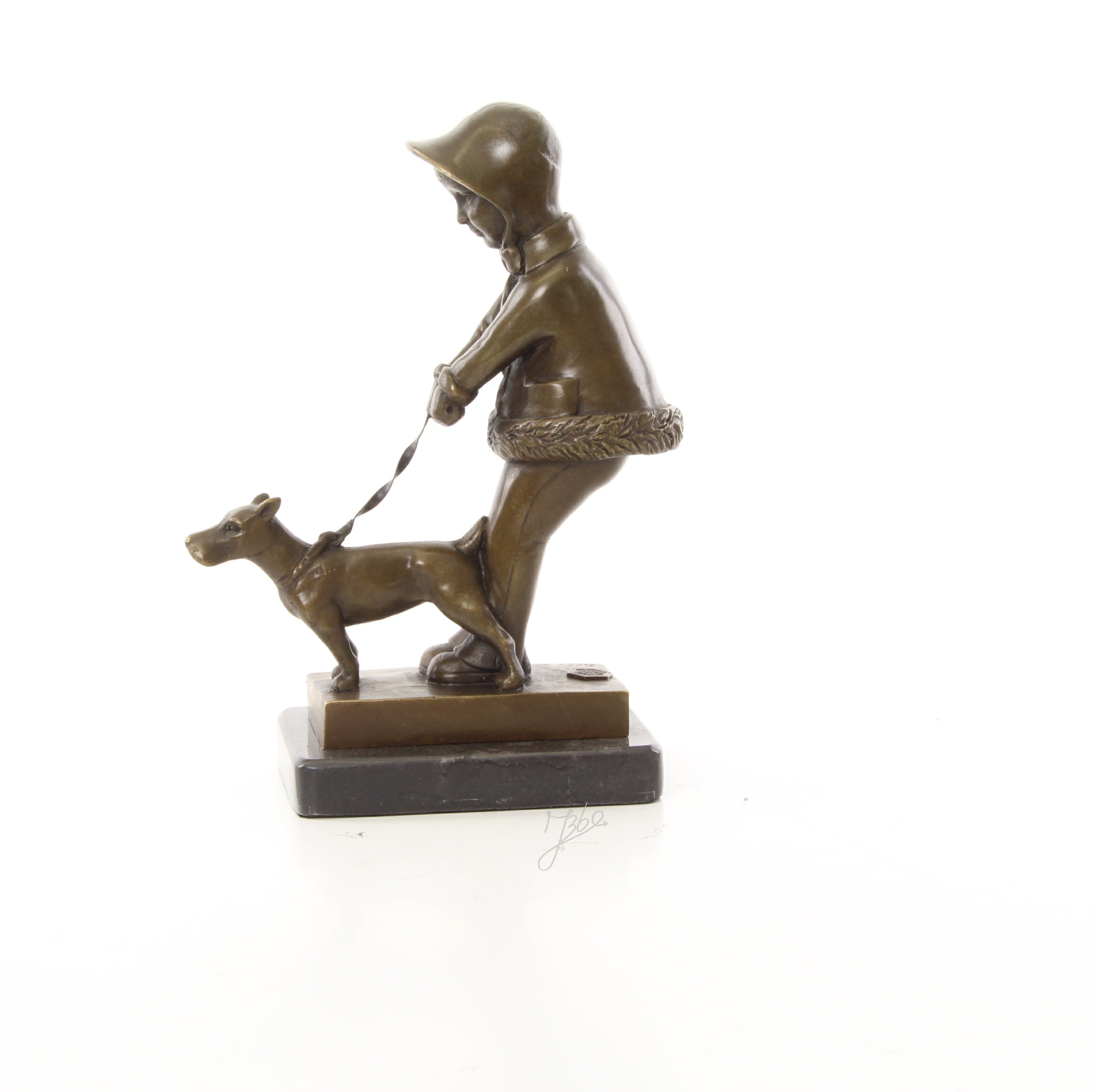 Meisje met hond – Brons sculptuur op sokkel 21,3 cm