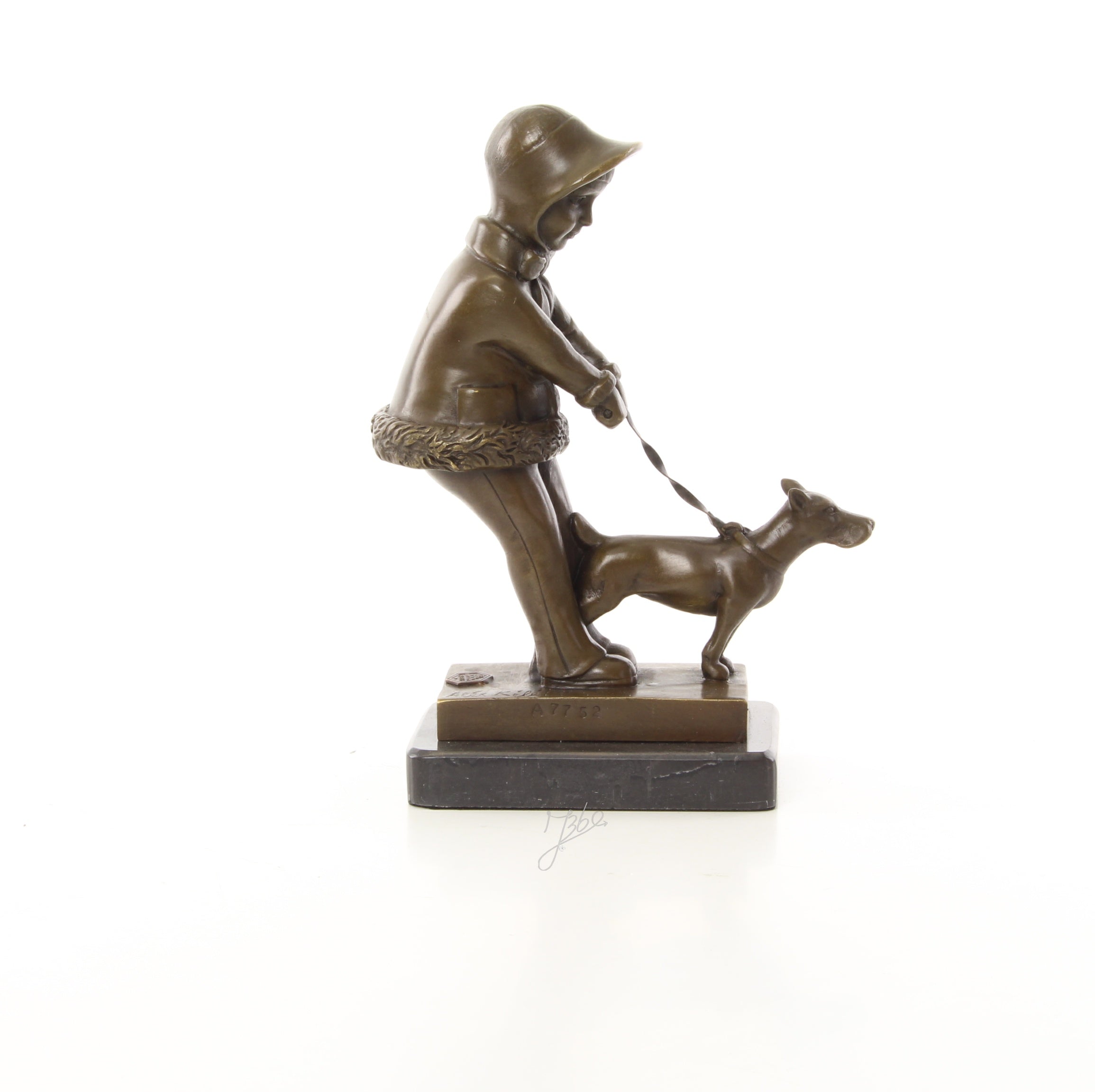 Meisje met hond – Brons sculptuur op sokkel 21,3 cm