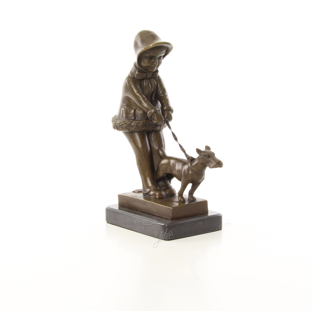 Meisje met hond – Brons sculptuur op sokkel 21,3 cm