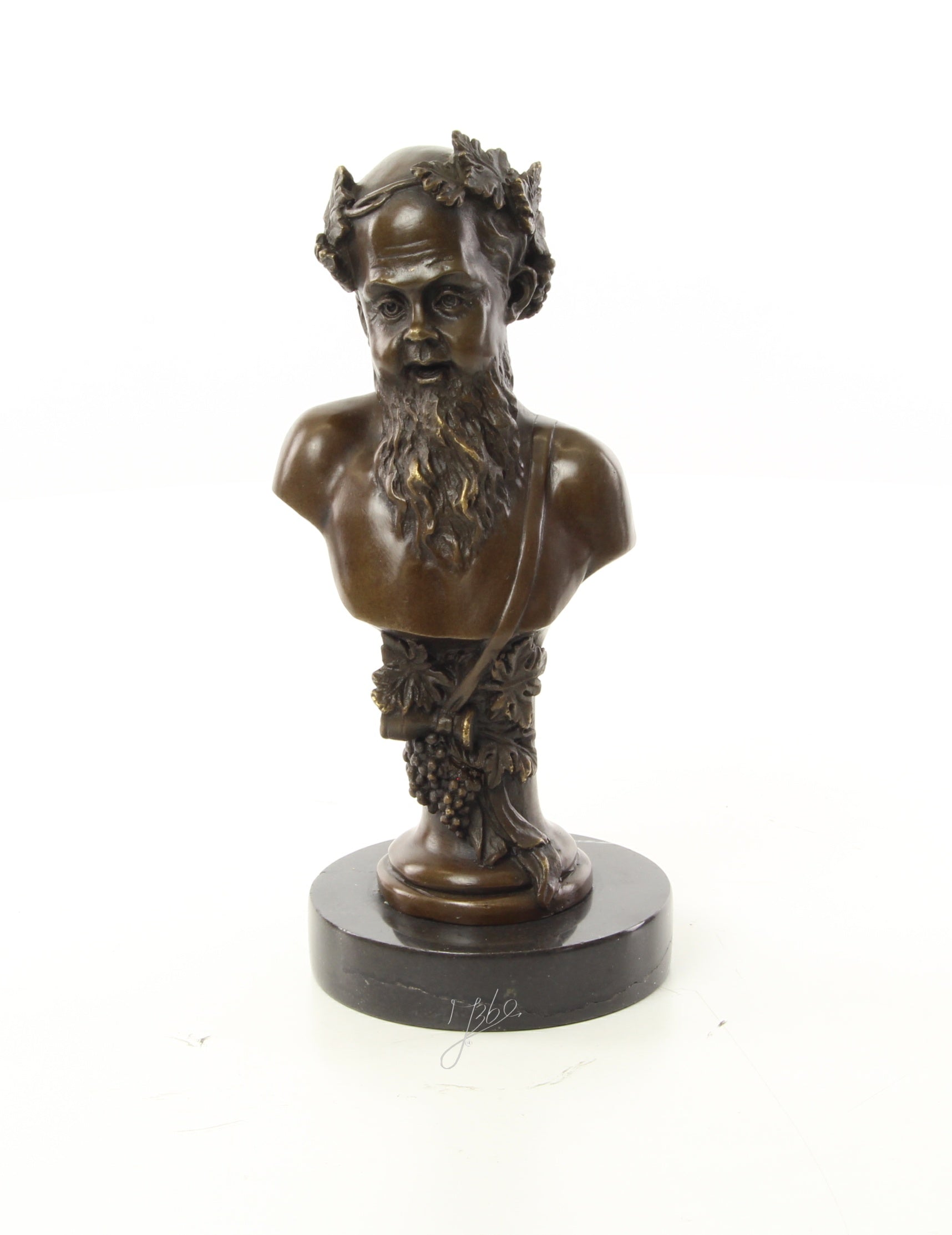 Bronzen Bacchus buste op marmer sokkel