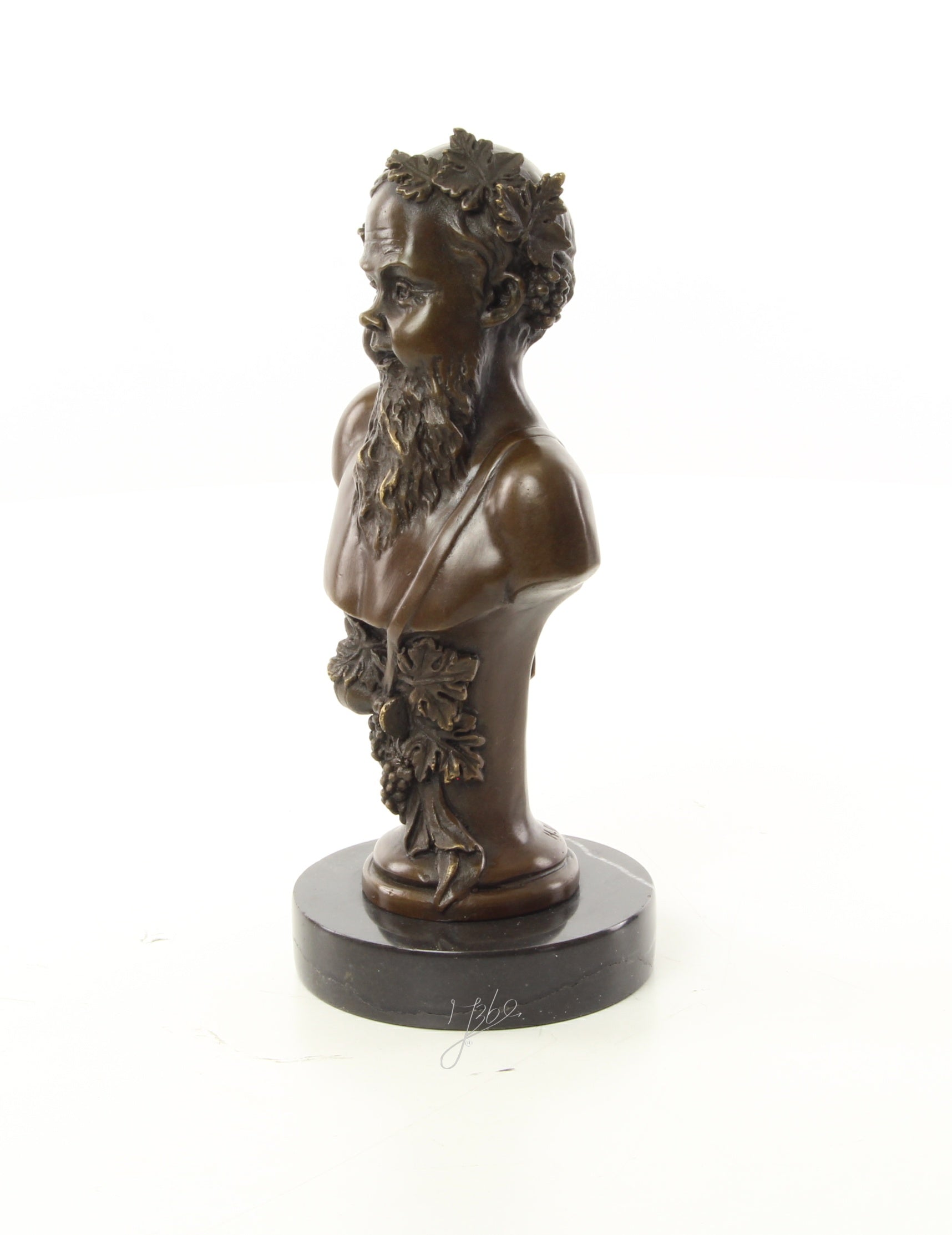 Bronzen Bacchus buste op marmer sokkel