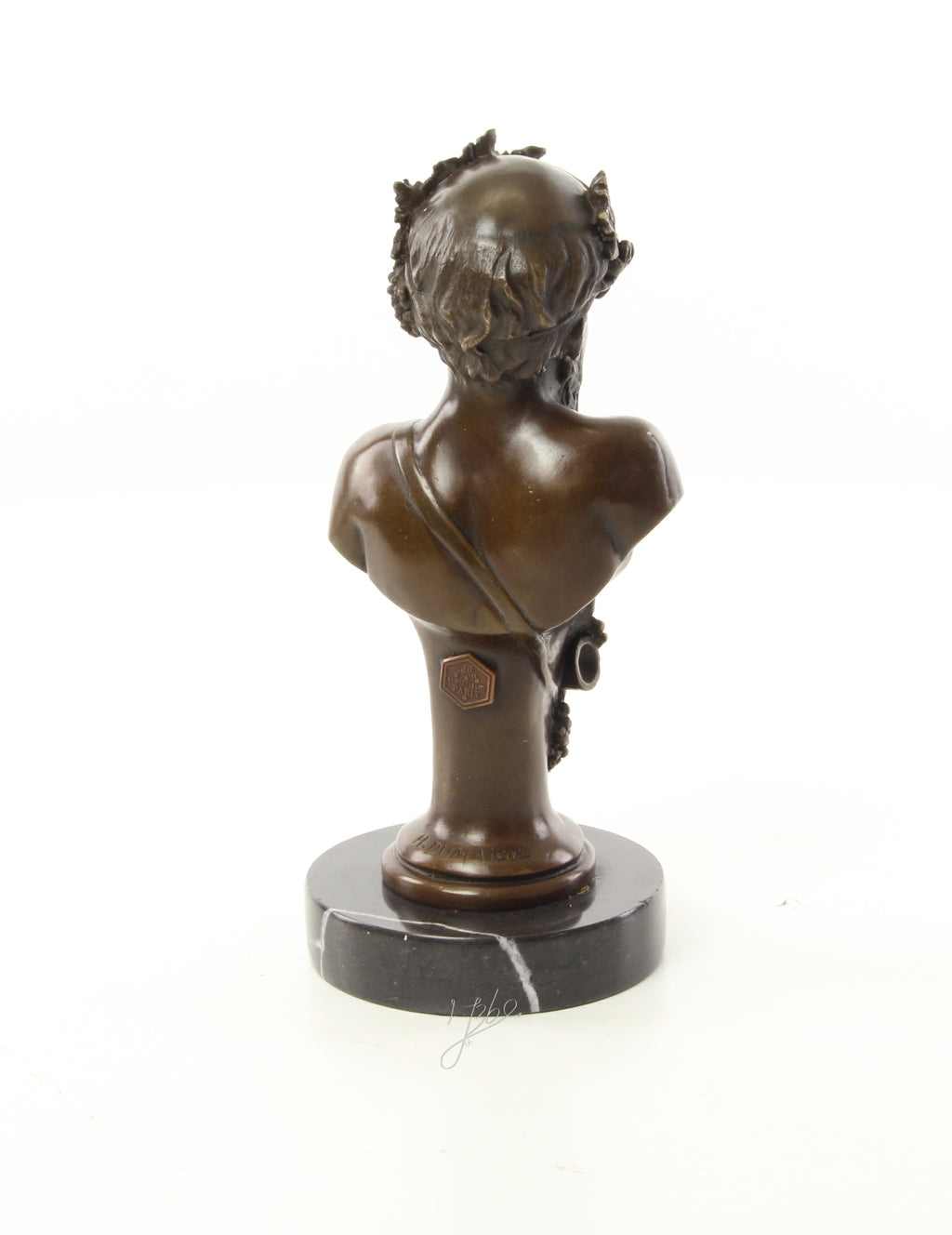 Bronzen Bacchus buste op marmer sokkel