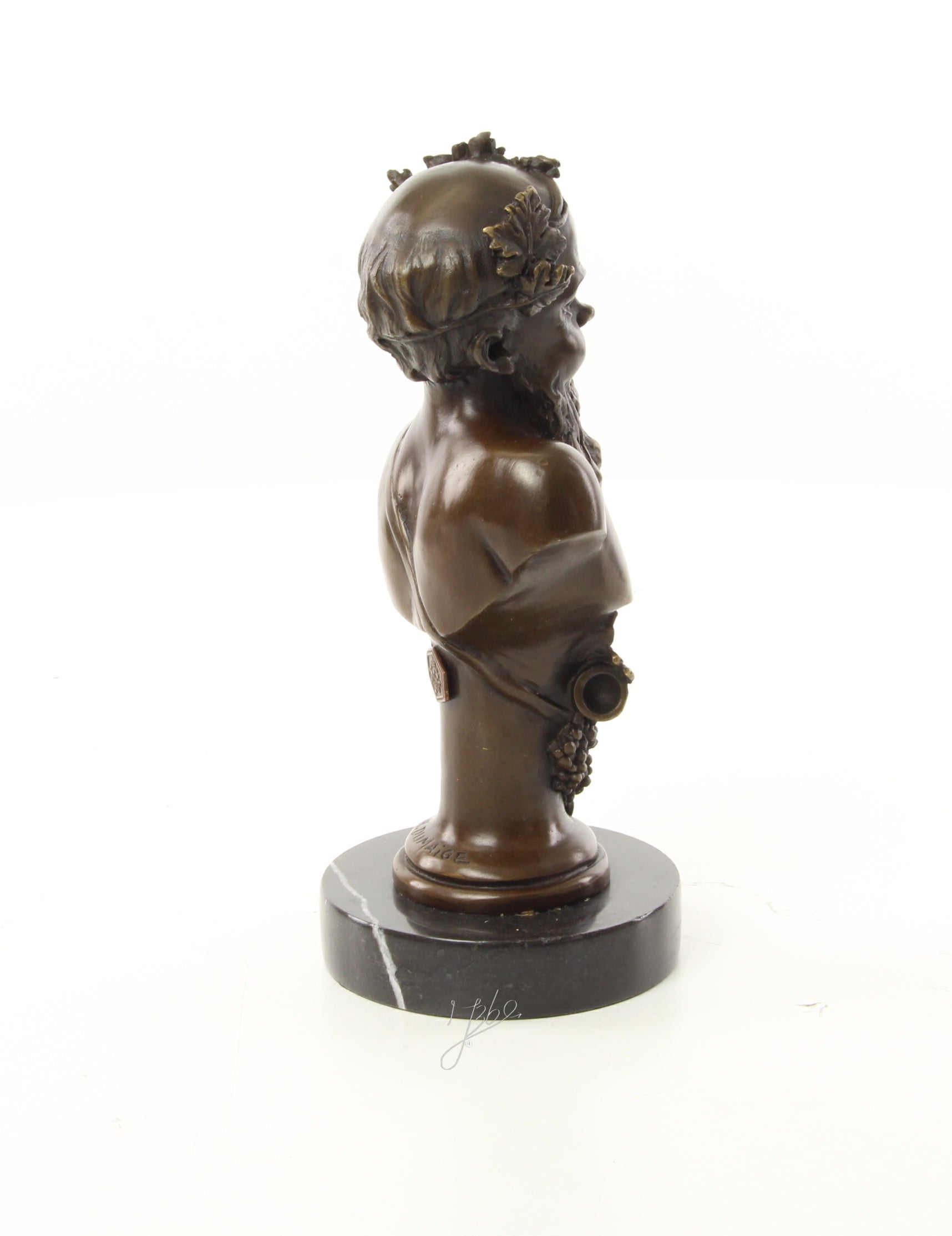 Bronzen Bacchus buste op marmer sokkel