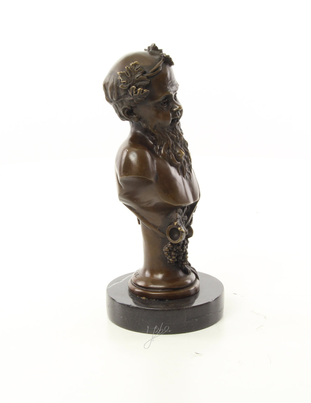 Bronzen Bacchus buste op marmer sokkel