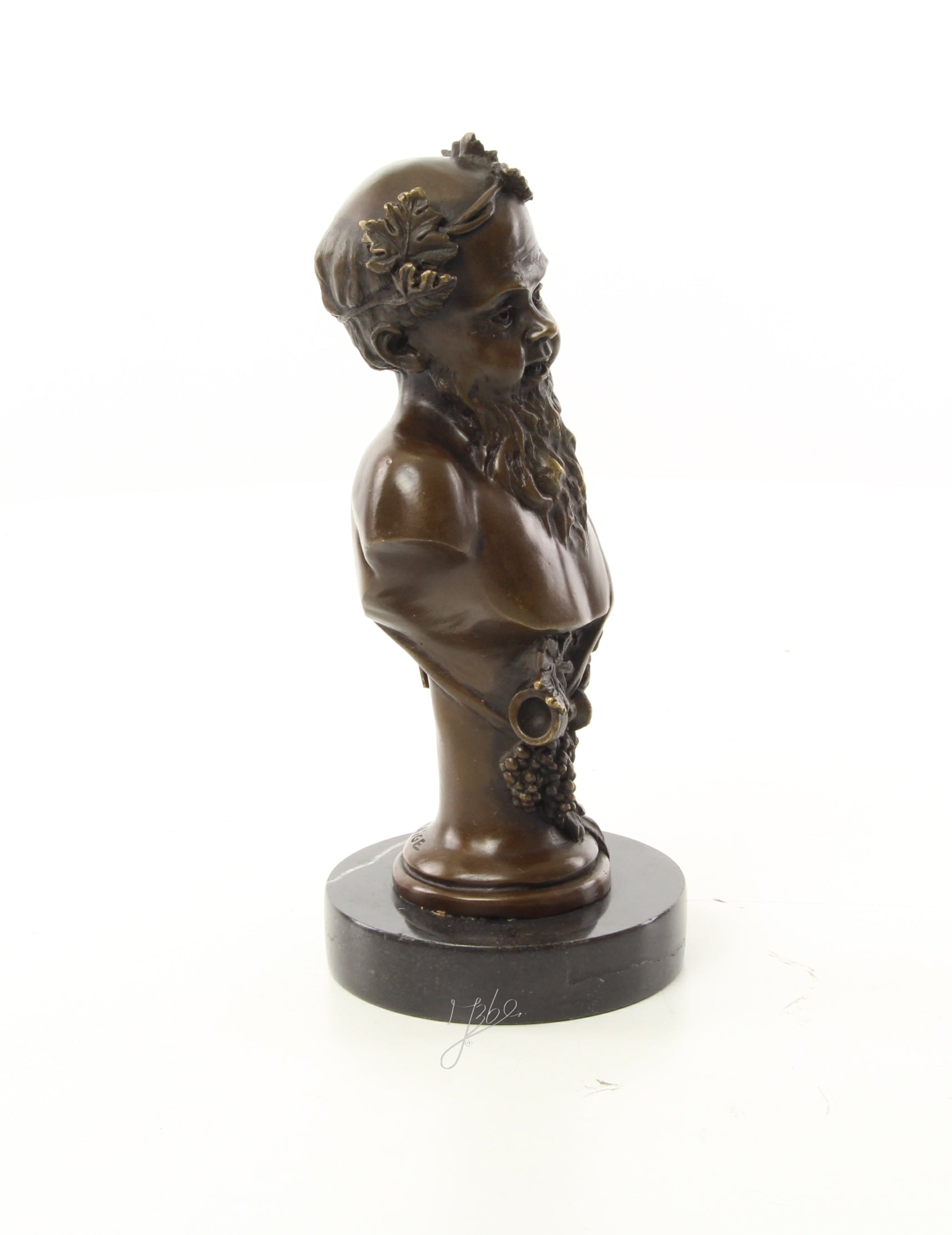 Bronzen Bacchus buste op marmer sokkel