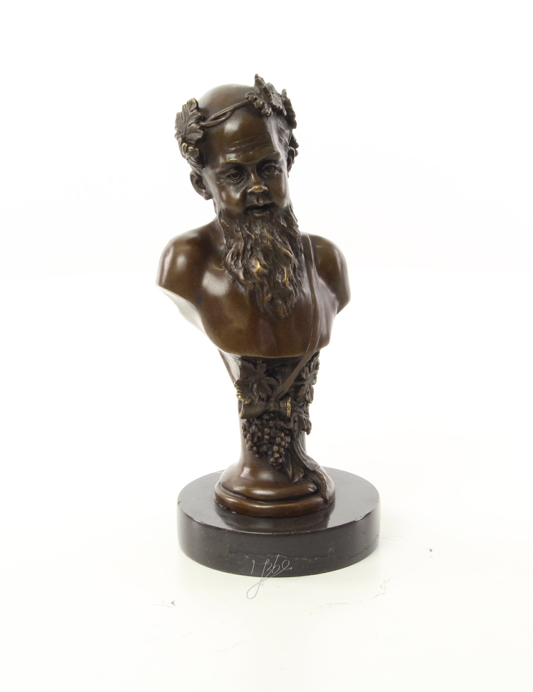 Bronzen Bacchus buste op marmer sokkel