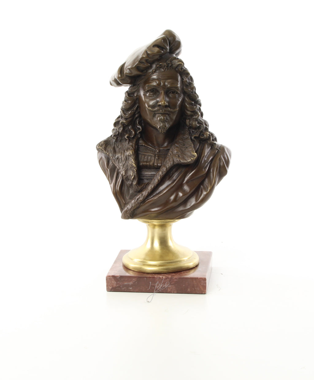 Bronzen buste Rembrandt op marmer sokkel