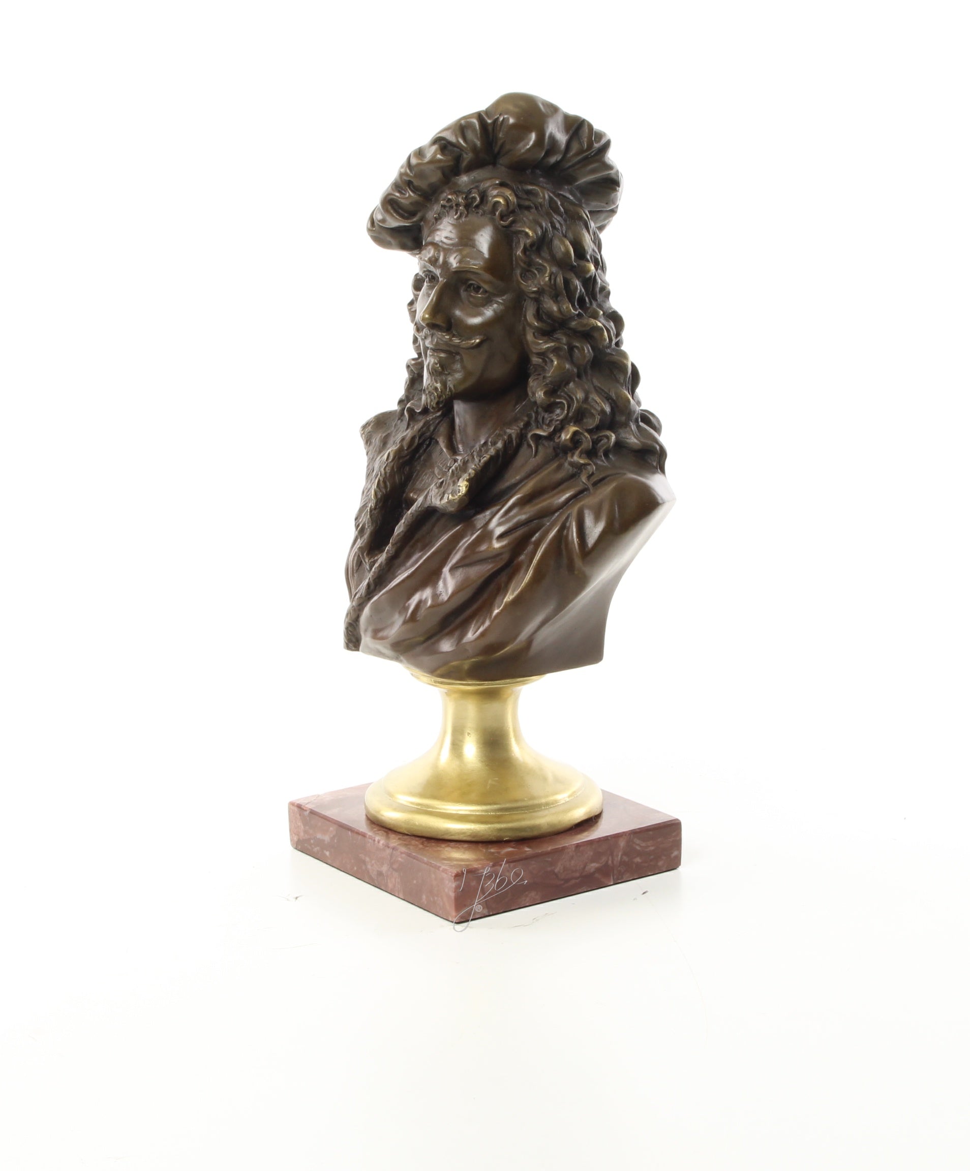 Bronzen buste Rembrandt op marmer sokkel