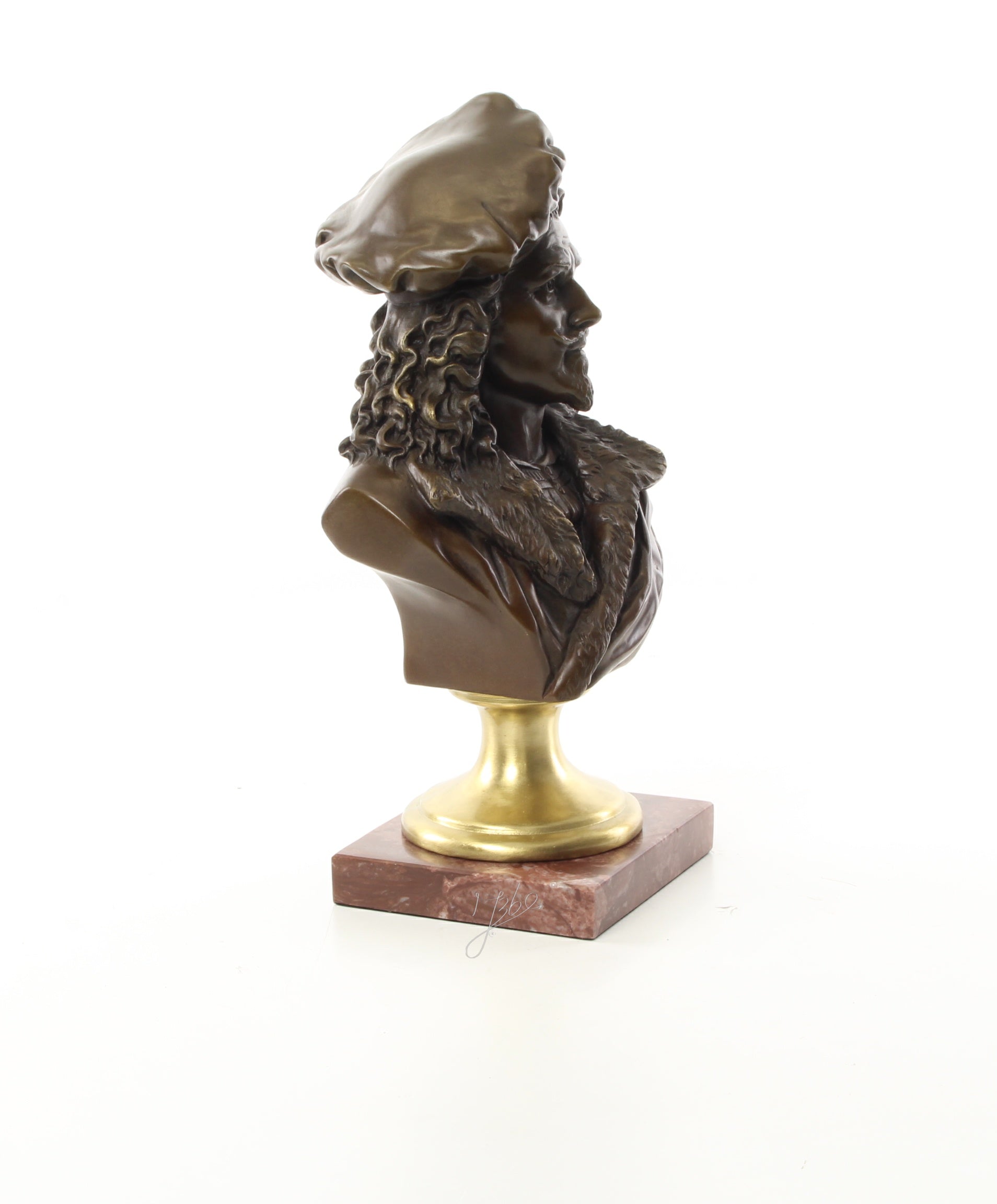 Bronzen buste Rembrandt op marmer sokkel
