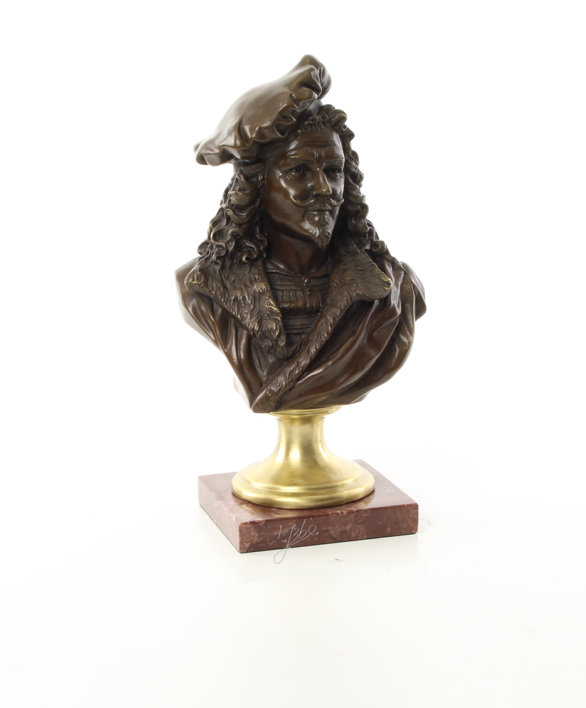 Bronzen buste Rembrandt op marmer sokkel