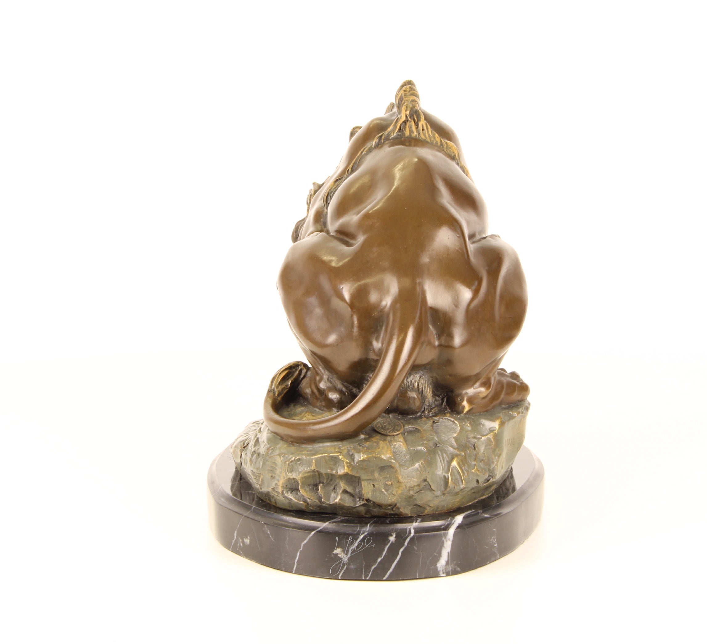 Leeuw met Slang – Bronzen beeld op marmer – 24 cm