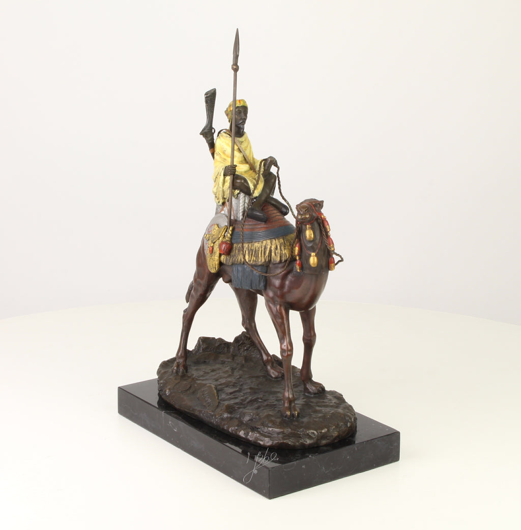 Dromedaris met ruiter – Bronzen sculptuur – 32 cm