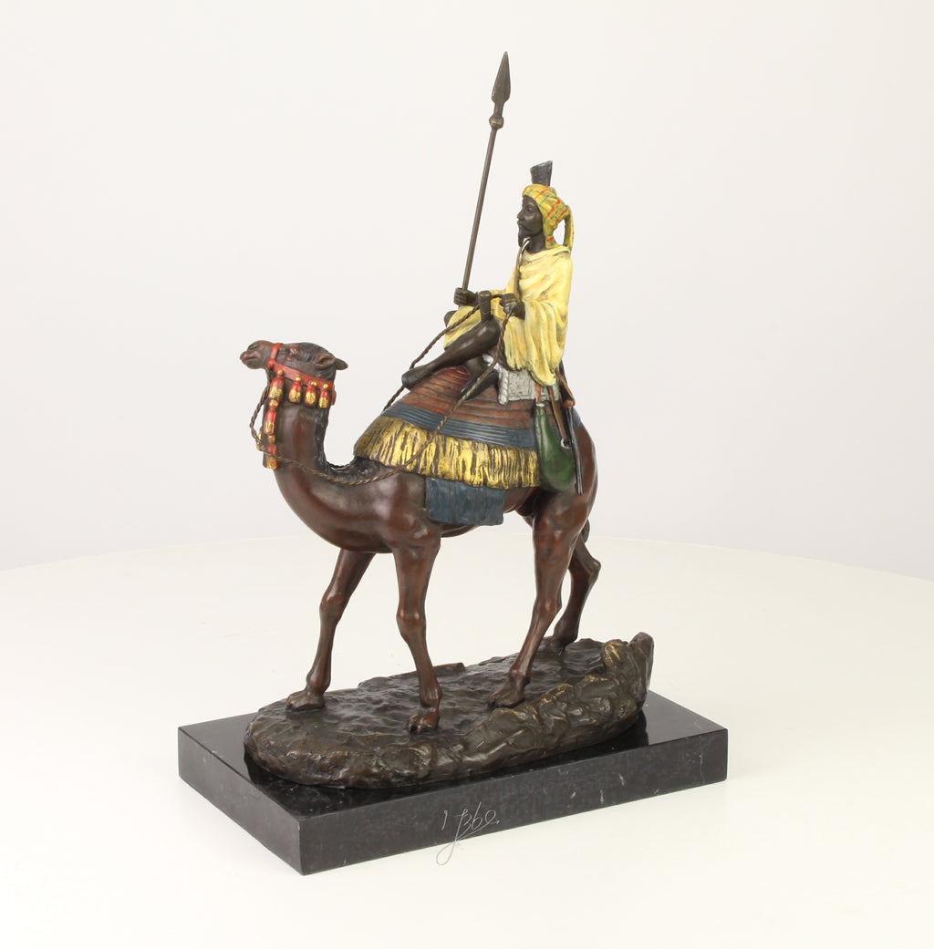 Dromedaris met ruiter – Bronzen sculptuur – 32 cm