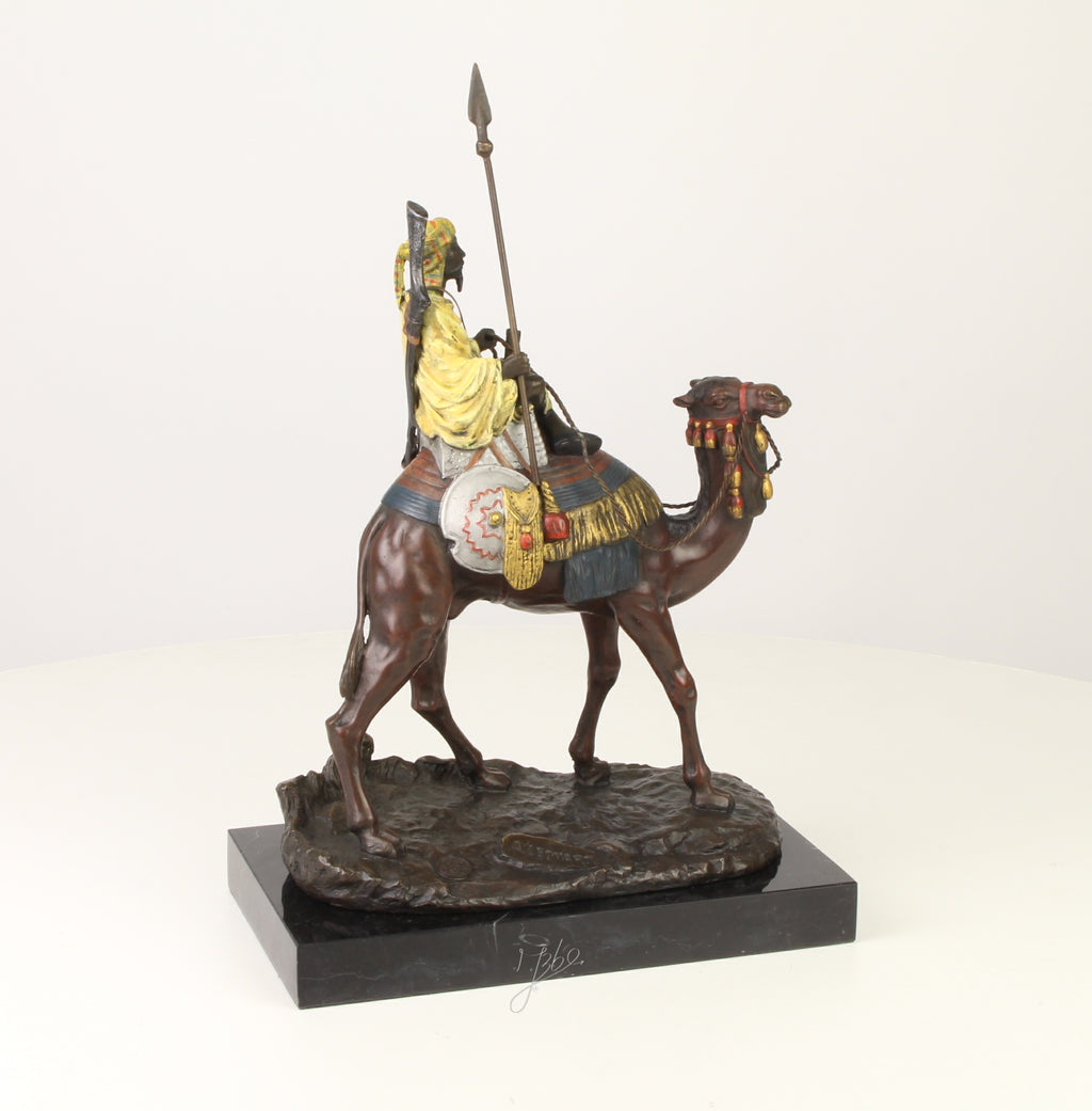 Dromedaris met ruiter – Bronzen sculptuur – 32 cm