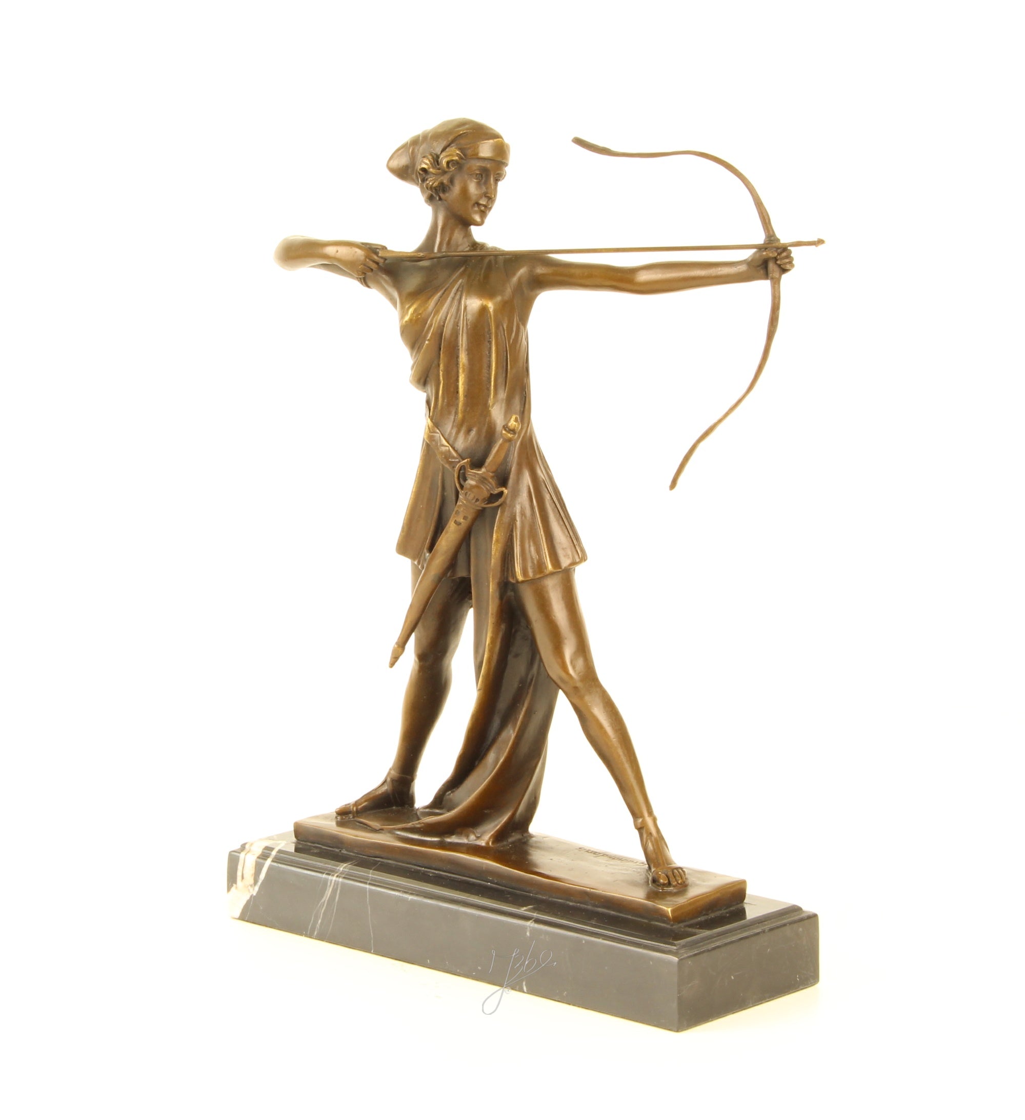 Diana de Jachtgodin – Bronzen beeld, marmer – 32,8 cm