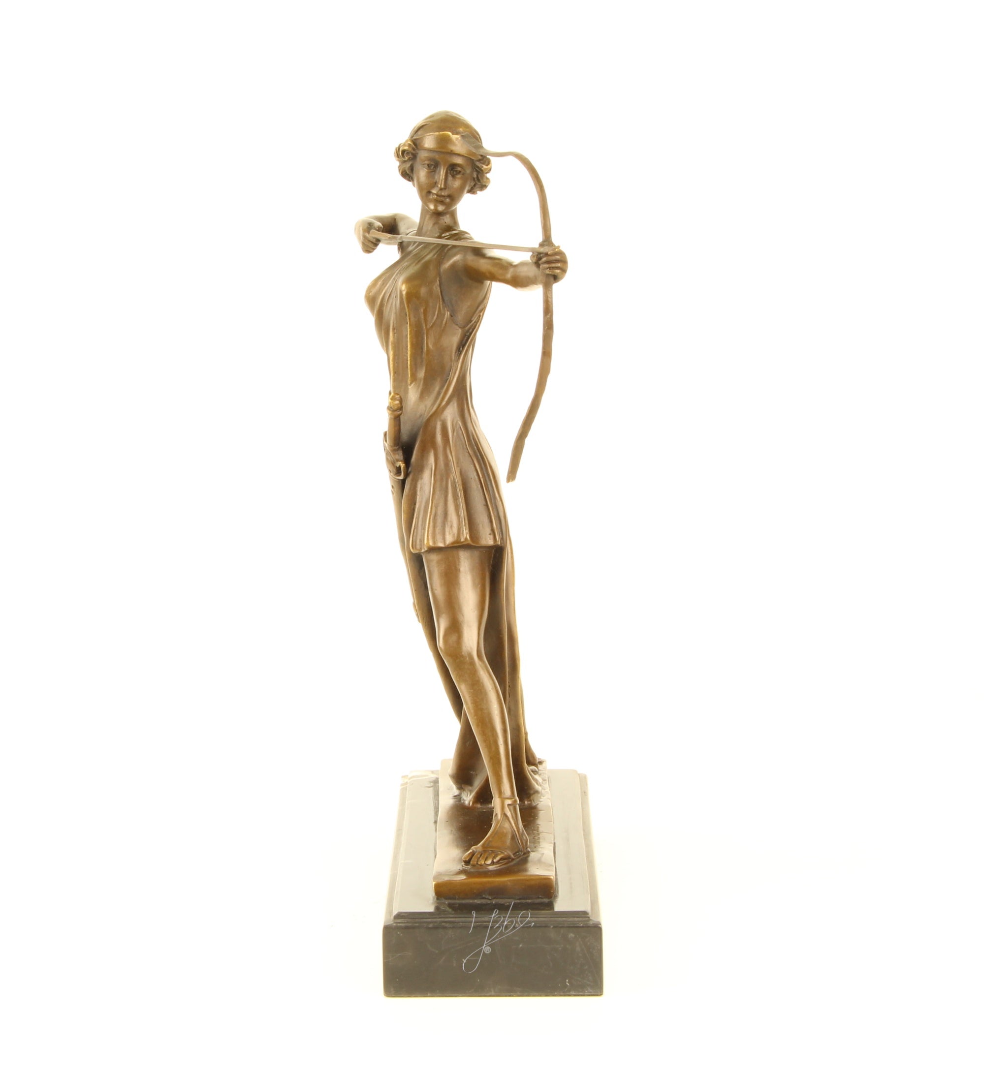 Diana de Jachtgodin – Bronzen beeld, marmer – 32,8 cm