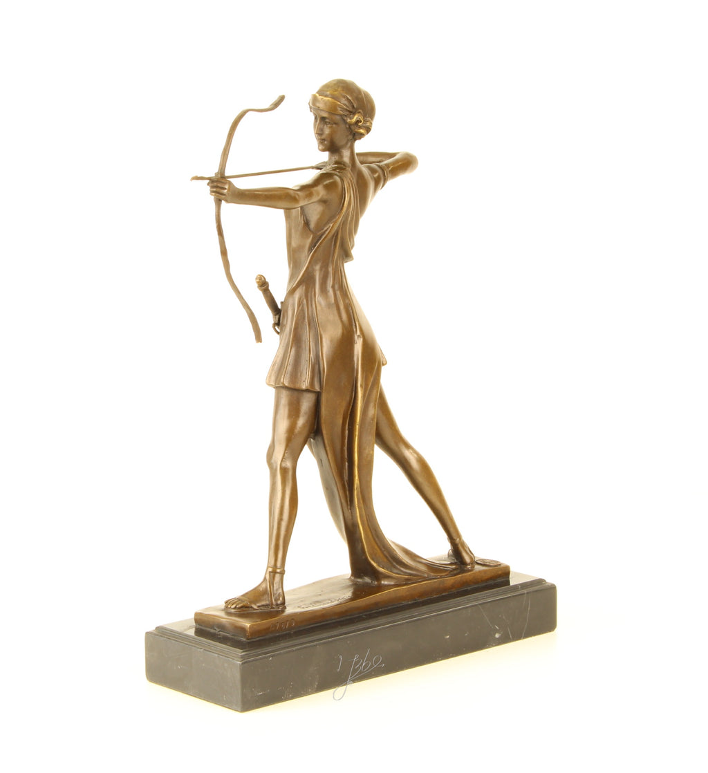 Diana de Jachtgodin – Bronzen beeld, marmer – 32,8 cm