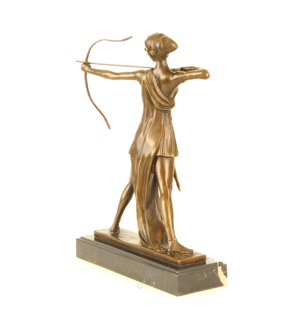 Diana de Jachtgodin – Bronzen beeld, marmer – 32,8 cm