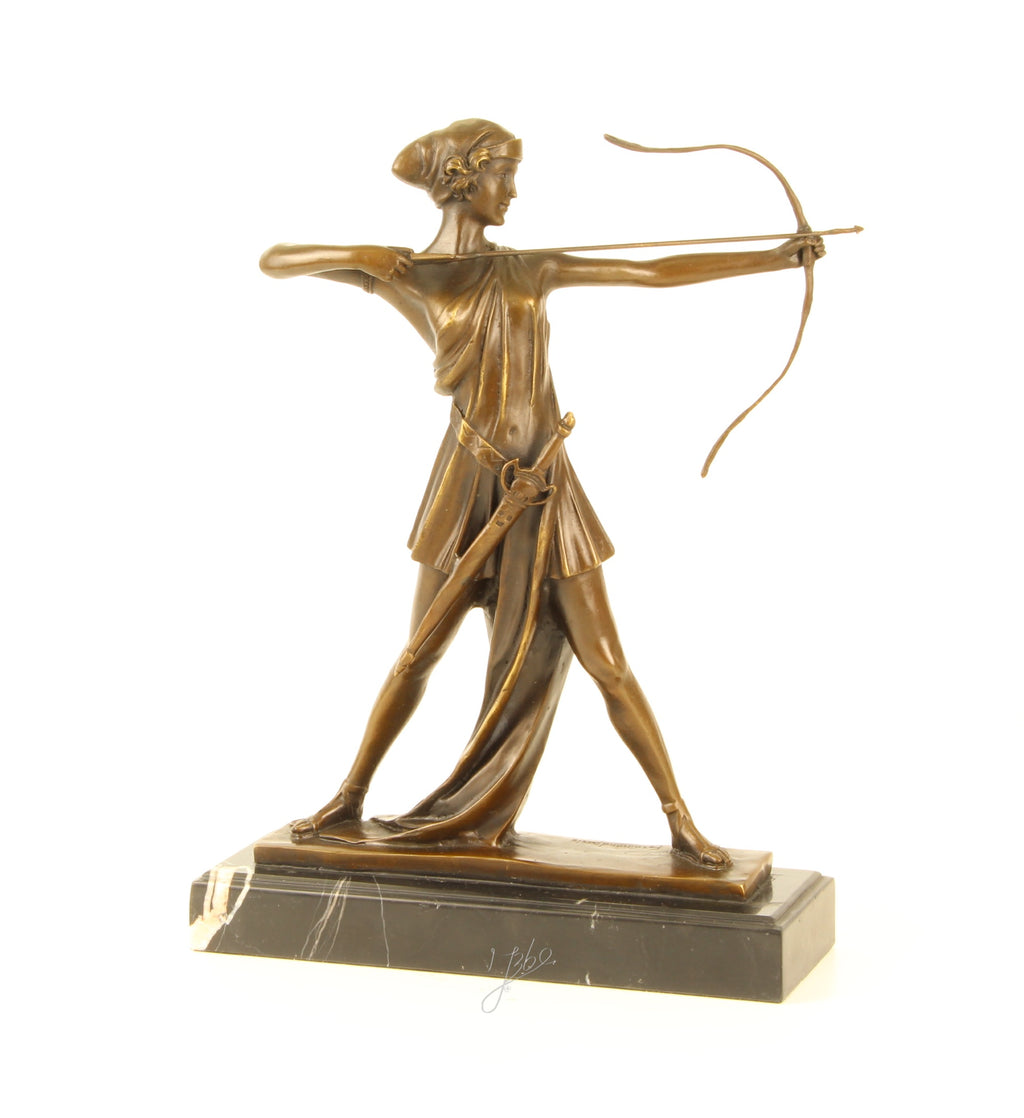 Diana de Jachtgodin – Bronzen beeld, marmer – 32,8 cm