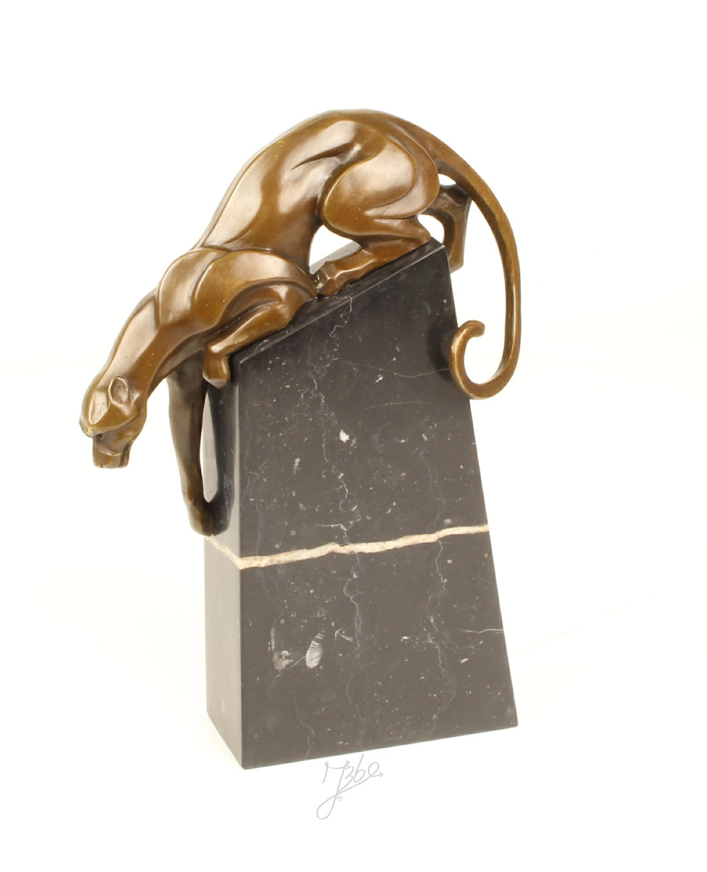 Panter – Bronzen sculptuur, marmer – 34,3 cm