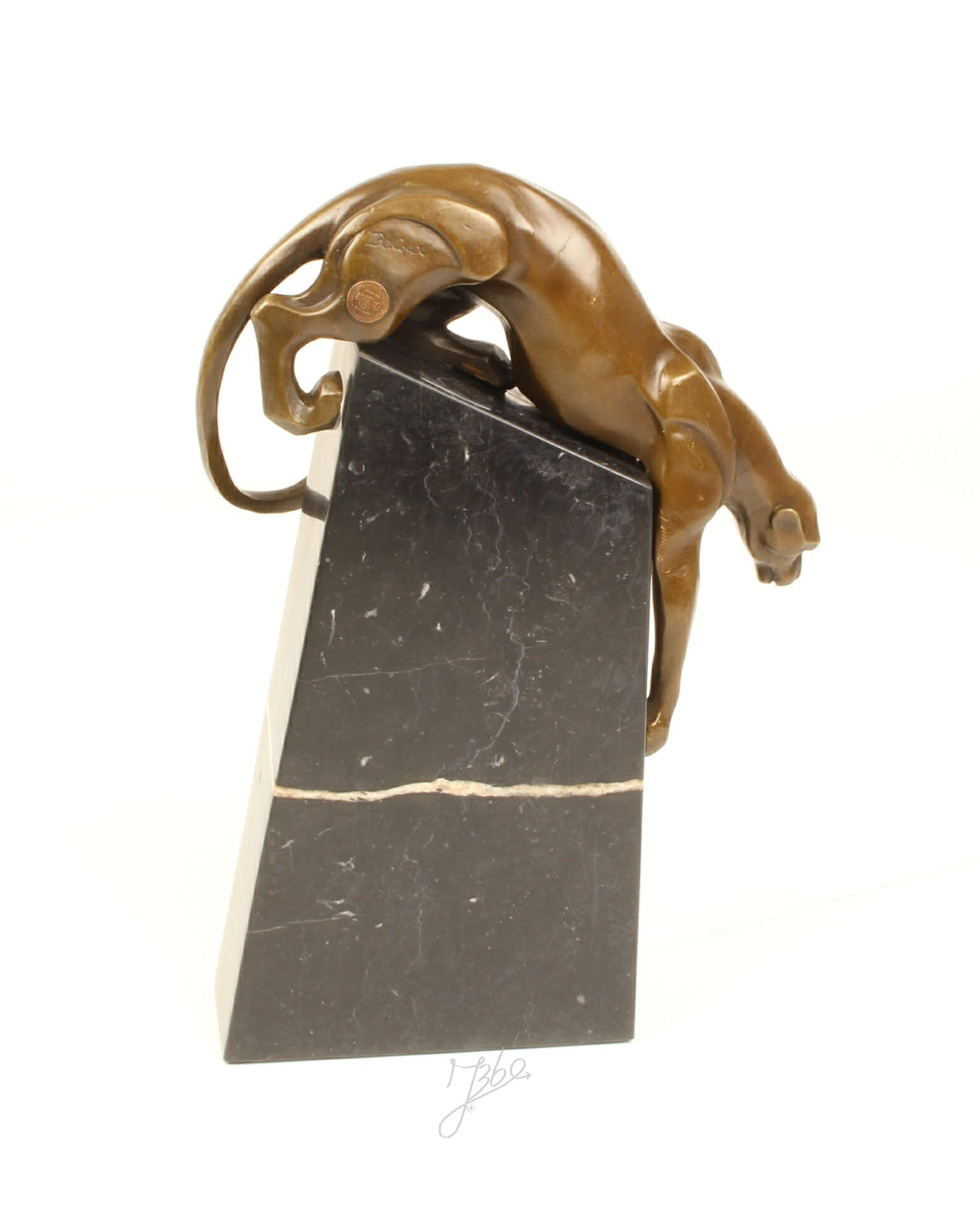 Panter – Bronzen sculptuur, marmer – 34,3 cm